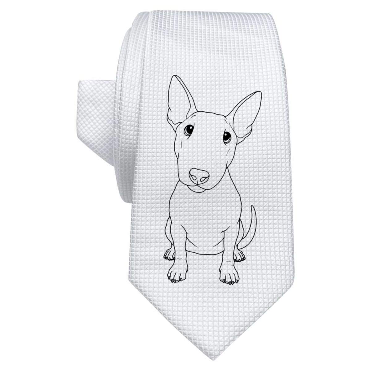 'Sitting Bull Terrier' White Tie / Necktie with Gift Box (AT00025035)