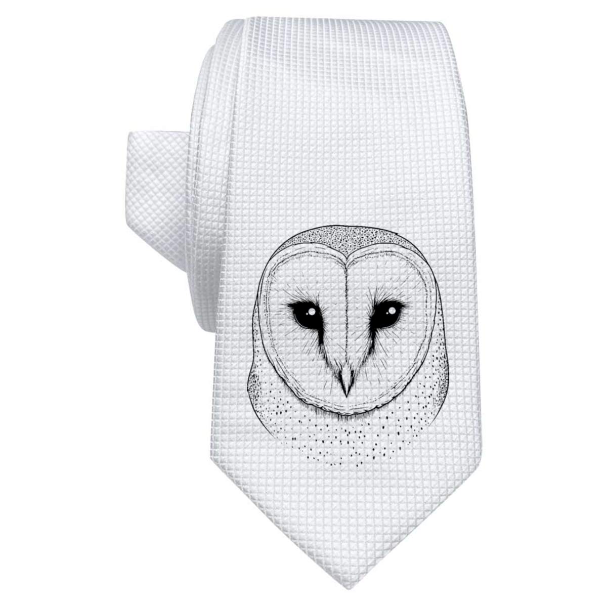 'Barn Owl Portrait' White Tie / Necktie with Gift Box (AT00025602)