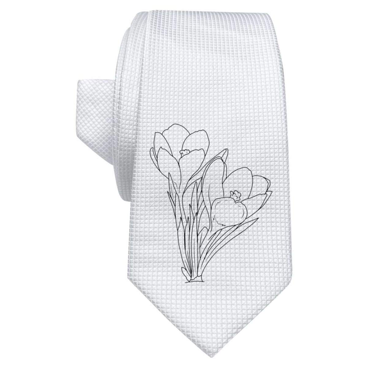 'Crocus Flowers' White Tie / Necktie with Gift Box (AT00025821)