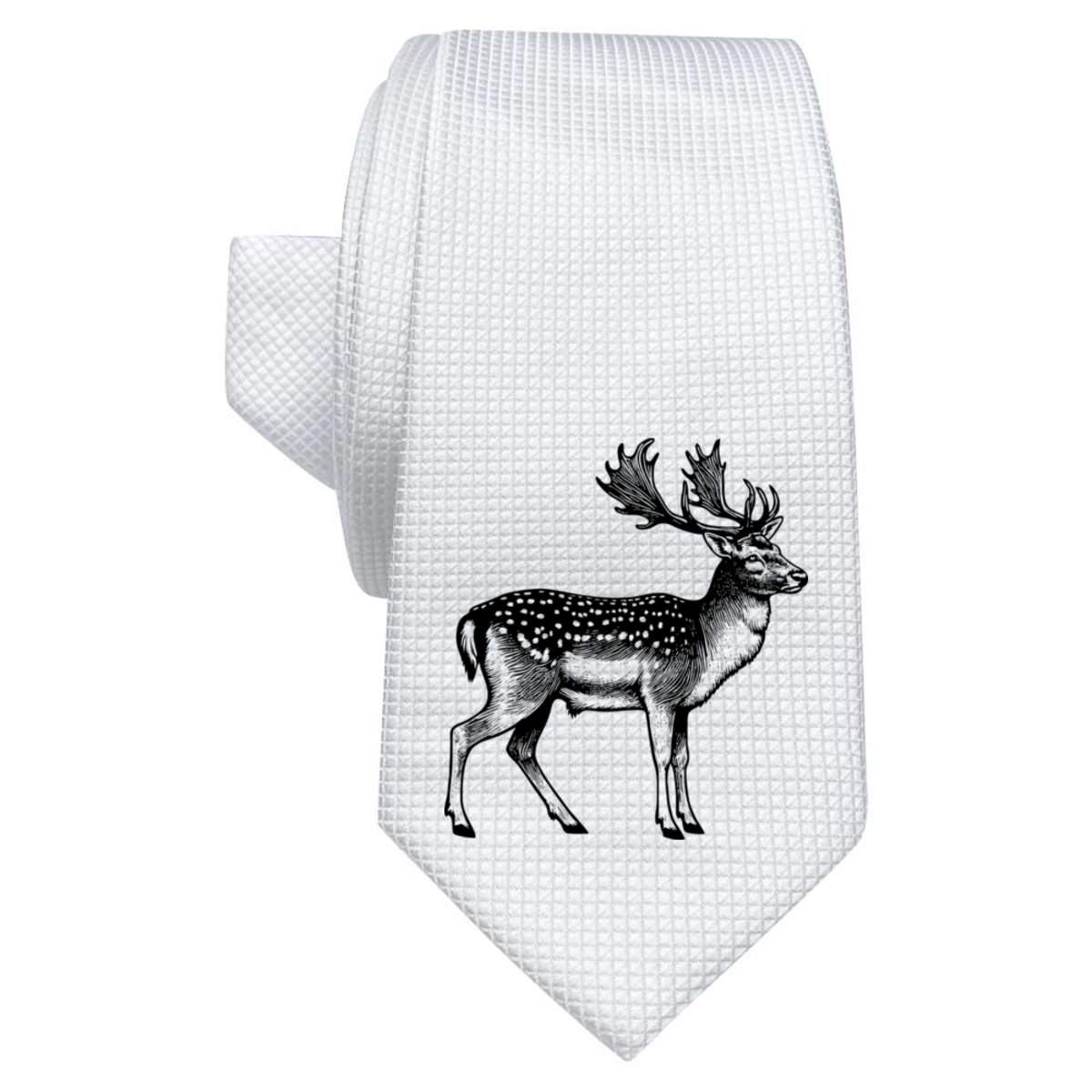 'Fallow Deer Standing' White Tie / Necktie with Gift Box (AT00026146)