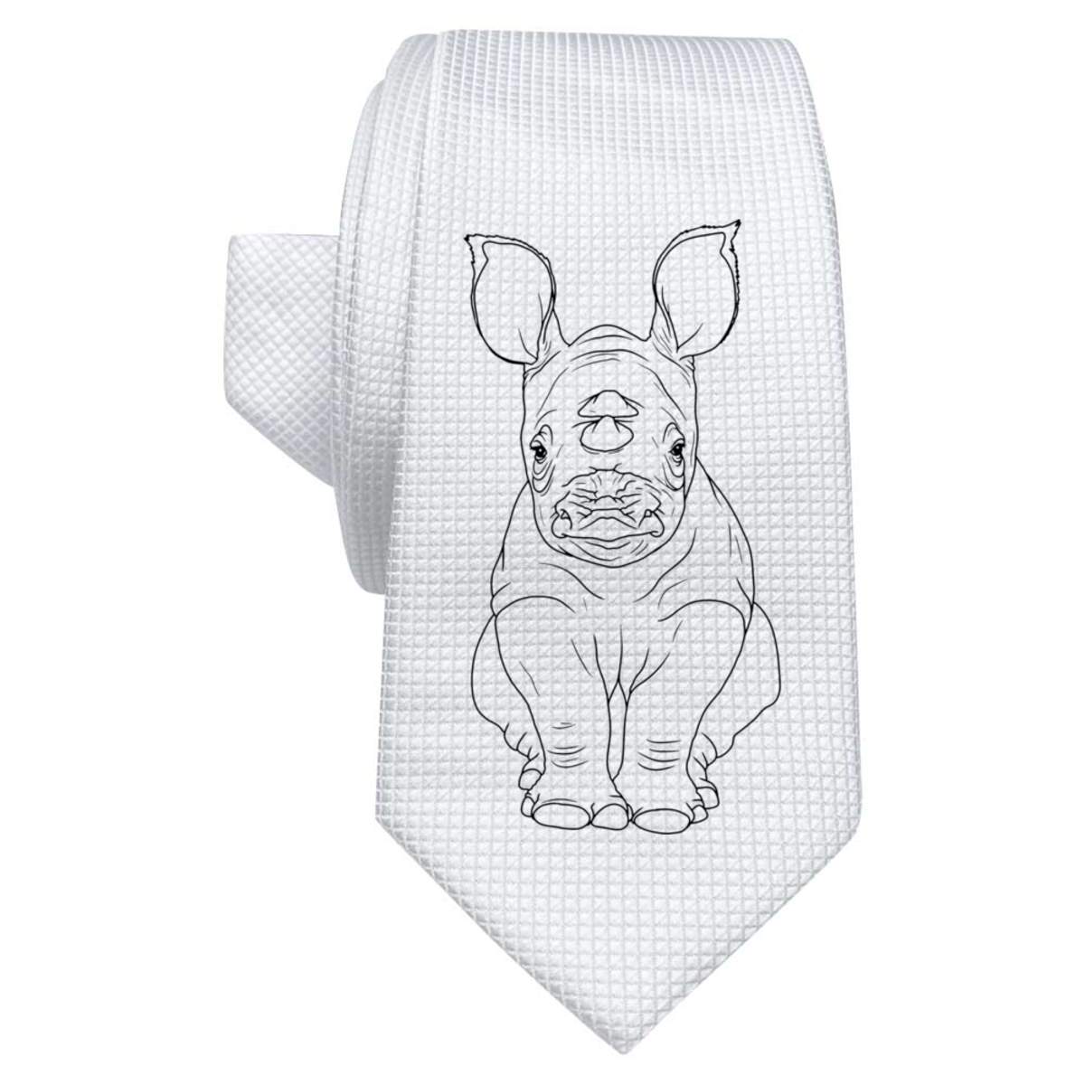 'Baby Rhino Sitting' White Tie / Necktie with Gift Box (AT00026332)