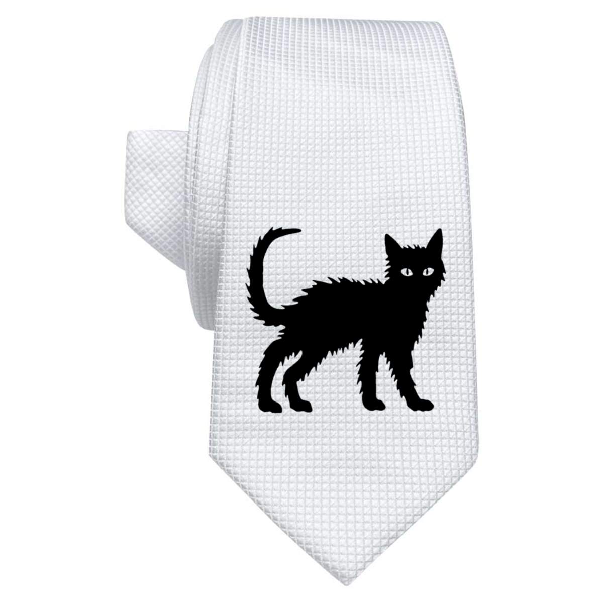 'Silhouette of Scary Cat' White Tie / Necktie with Gift Box (AT00026361)