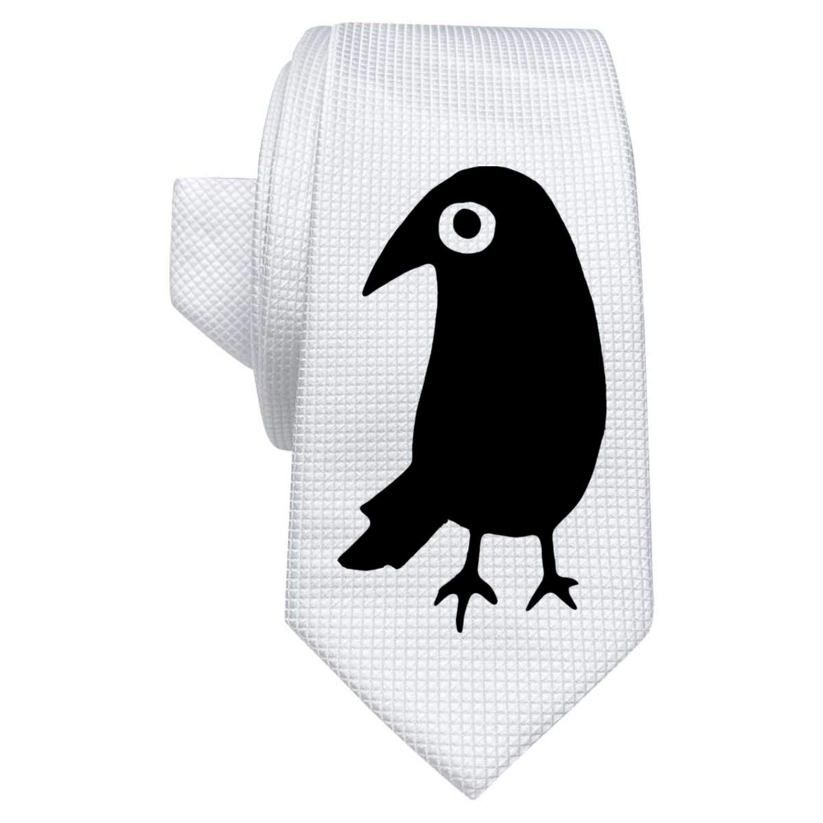 'Crow Side-eye' White Tie / Necktie with Gift Box (AT00026398)