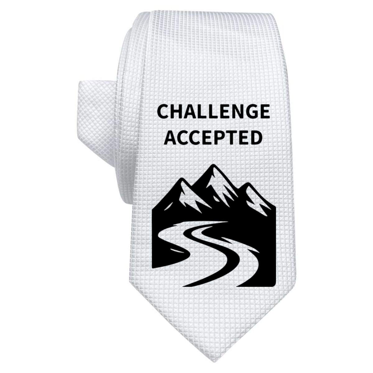 'Skiing Challenge Accepted' White Tie / Necktie with Gift Box (AT00026598)