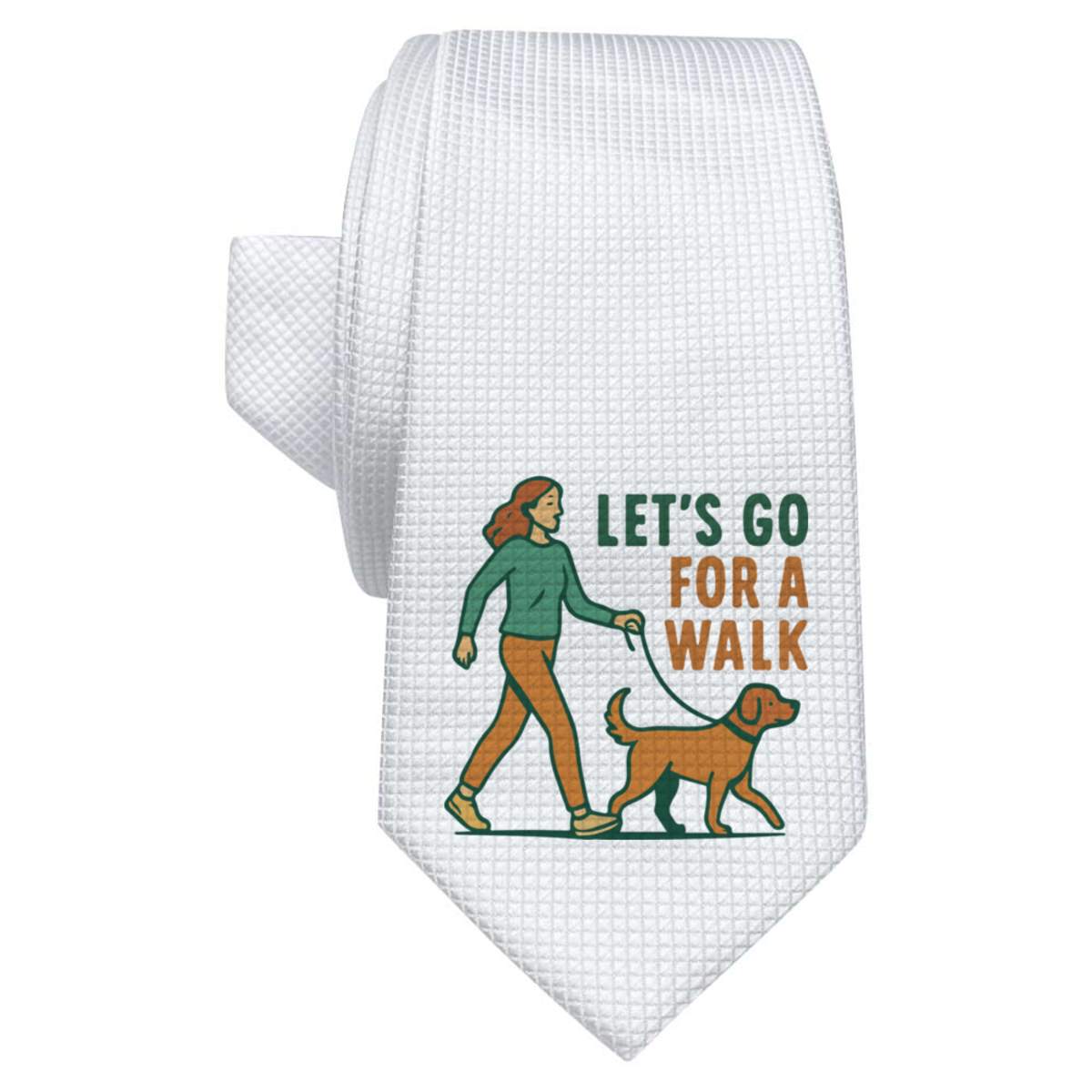 'Lets Go For A Walk Dog' White Tie / Necktie with Gift Box (AT00026809)