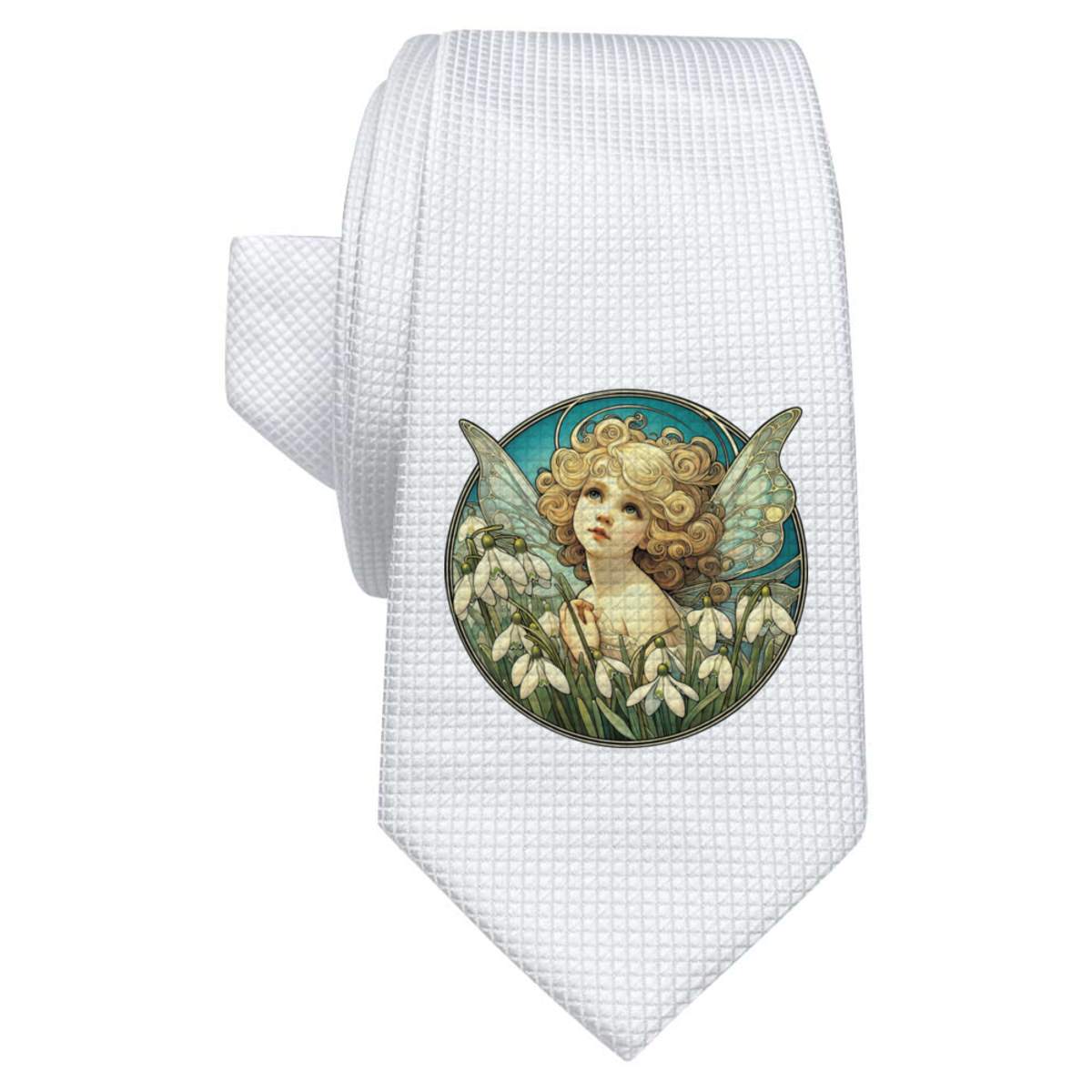 'Snowdrop Garden Fairy' White Tie / Necktie with Gift Box (AT00026939)