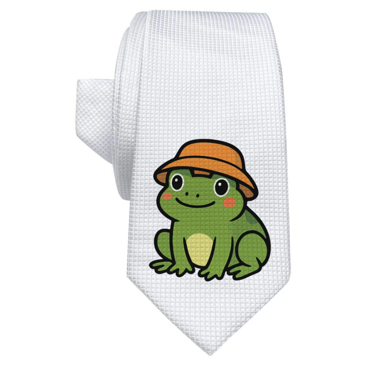 'Frog Wearing Bucket Hat' White Tie / Necktie with Gift Box (AT00027053)