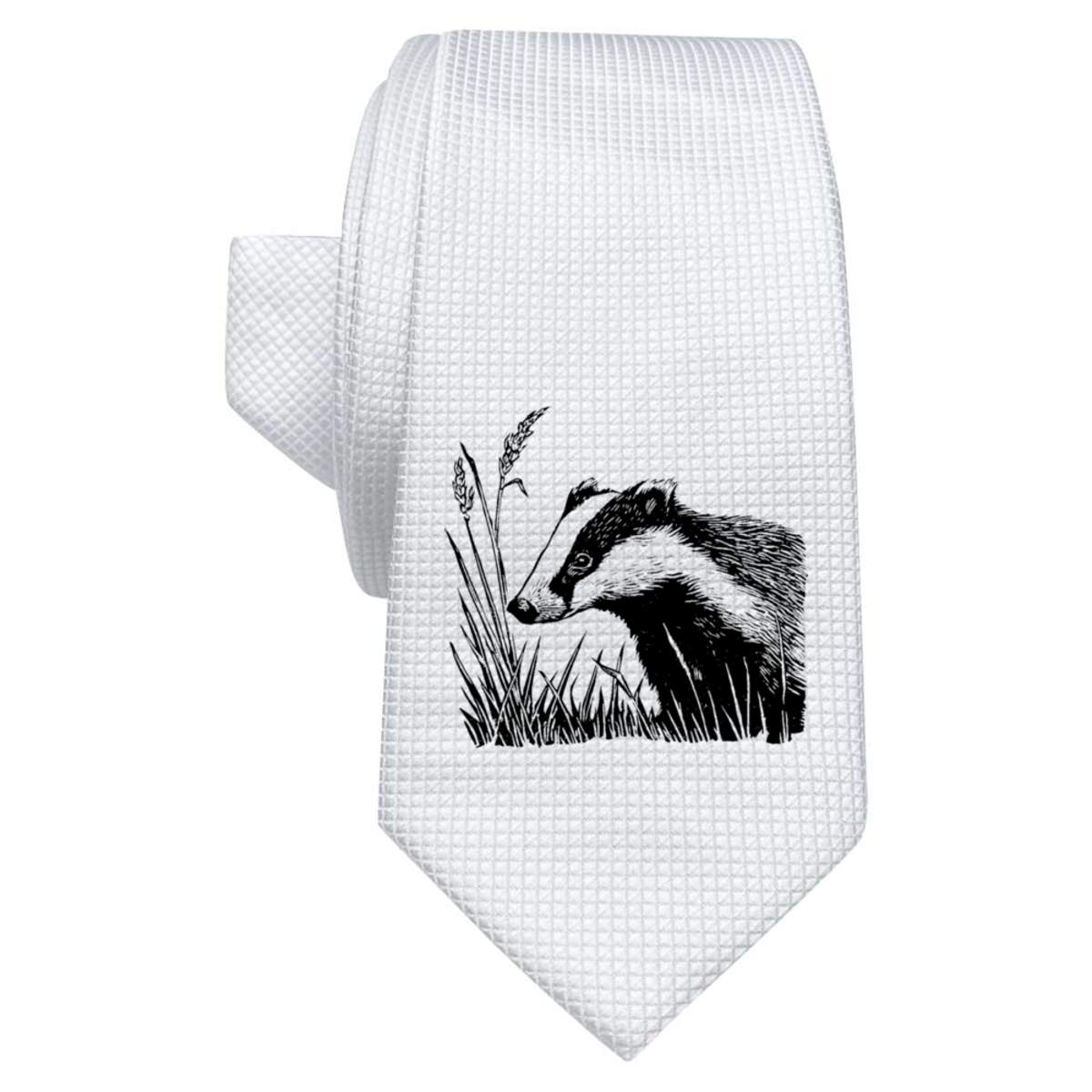 'Badger in a Field' White Tie / Necktie with Gift Box (AT00027265)