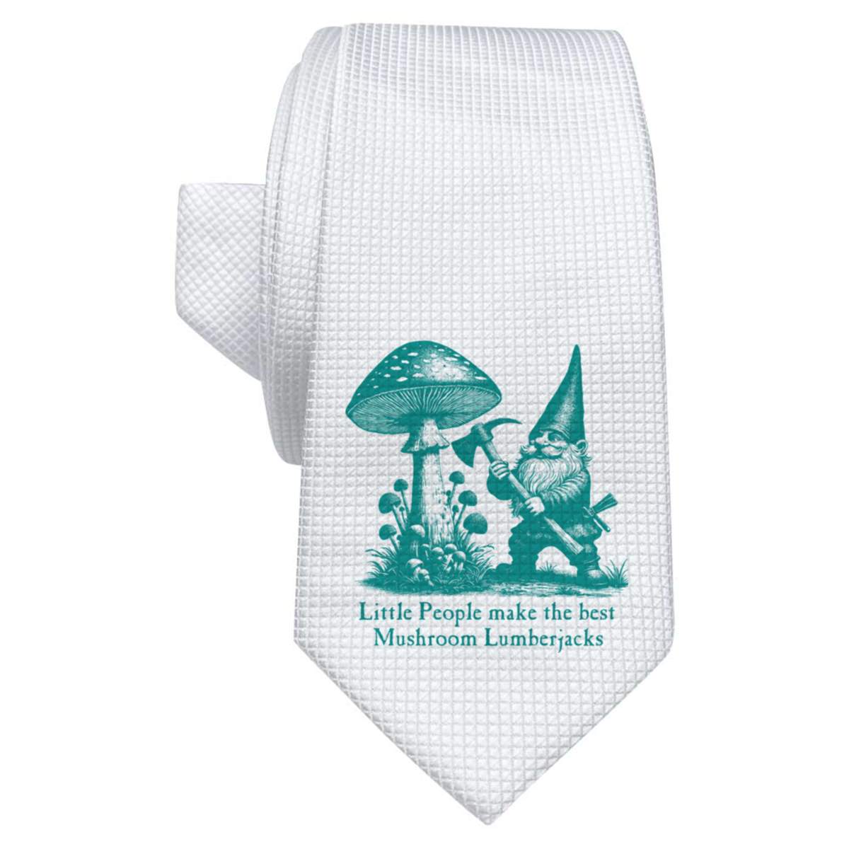 'Mushroom Lumberjack Gnome' White Tie / Necktie with Gift Box (AT00027301)