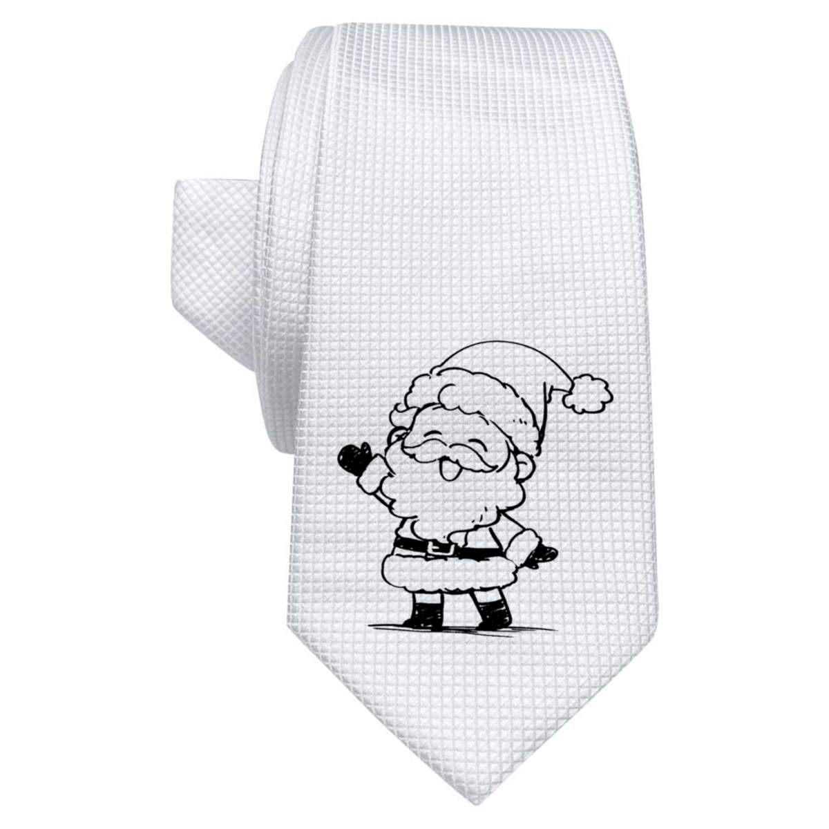 'Sketchy Cute Santa Waving' White Tie / Necktie with Gift Box (AT00027337)