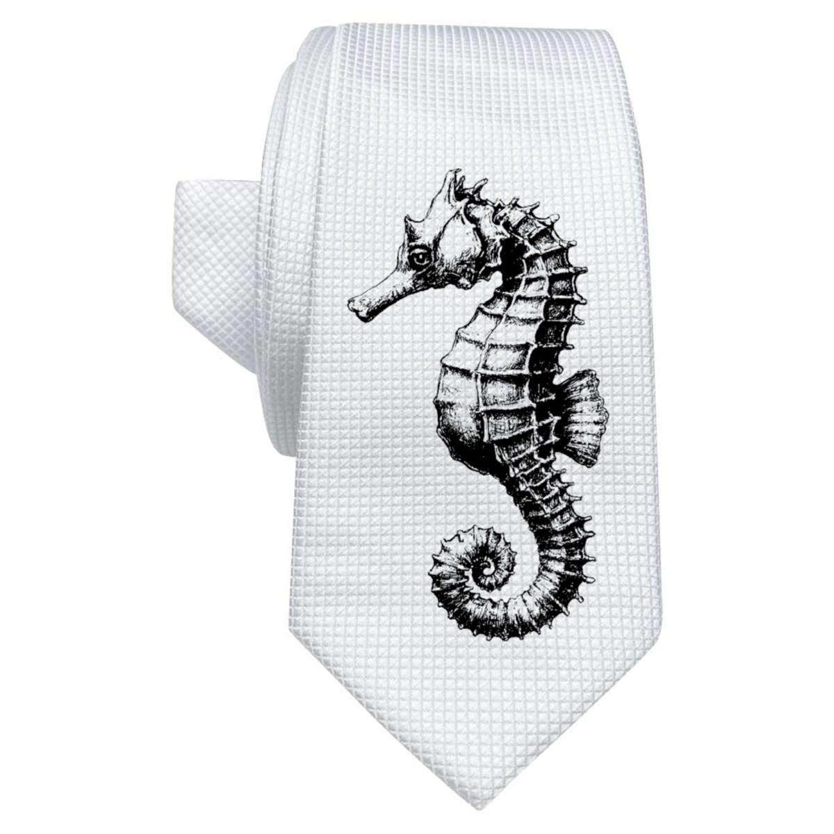 'Seahorse Side View' White Tie / Necktie with Gift Box (AT00027338)