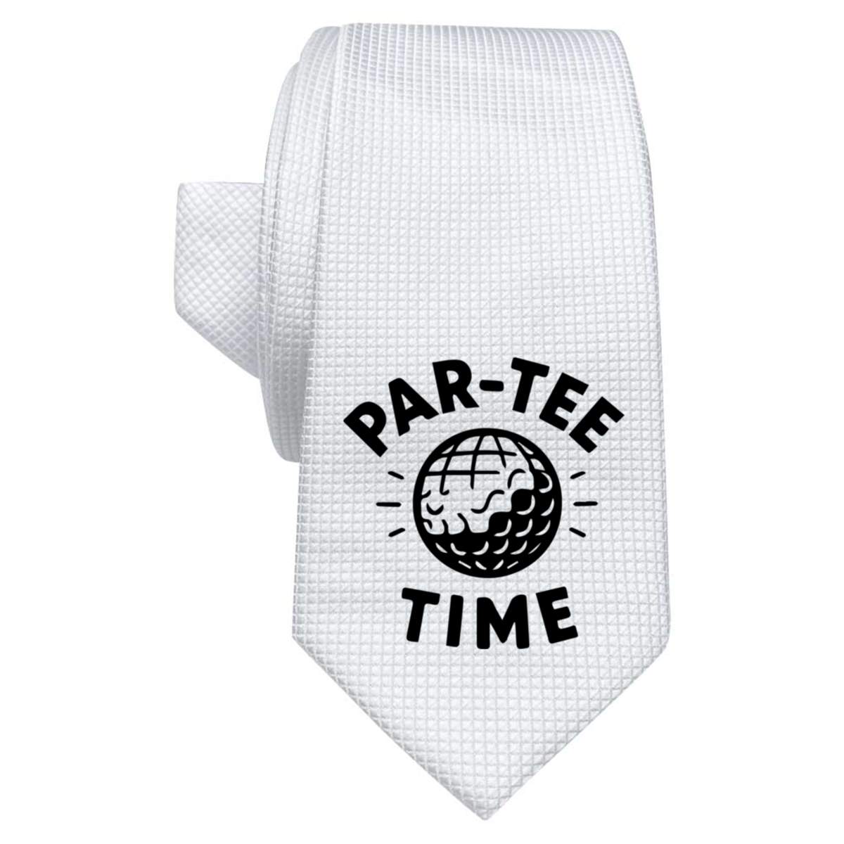 'Par-Tee Time' White Tie / Necktie with Gift Box (AT00027445)