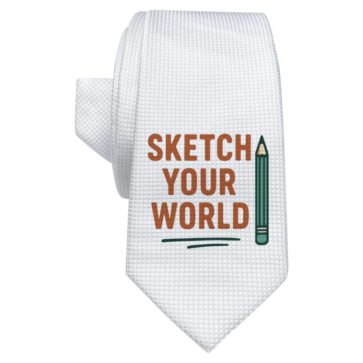 'Sketch Your World Artist Statement With Penci' White Tie / Necktie with Gift Box (AT00027921)