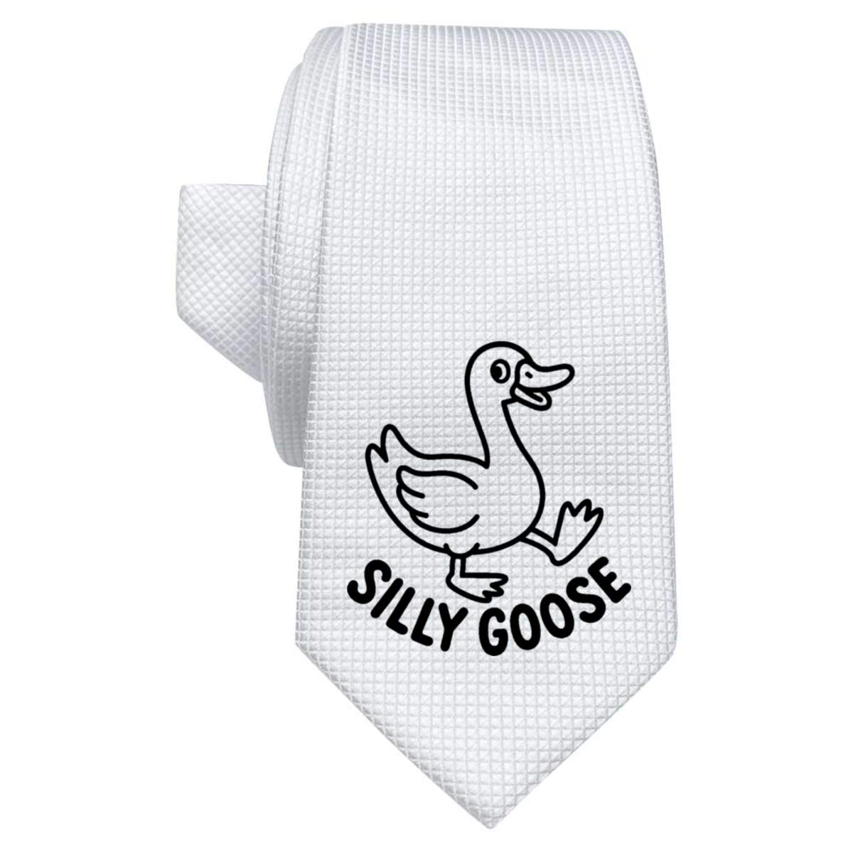 'Silly Goose' White Tie / Necktie with Gift Box (AT00028064)