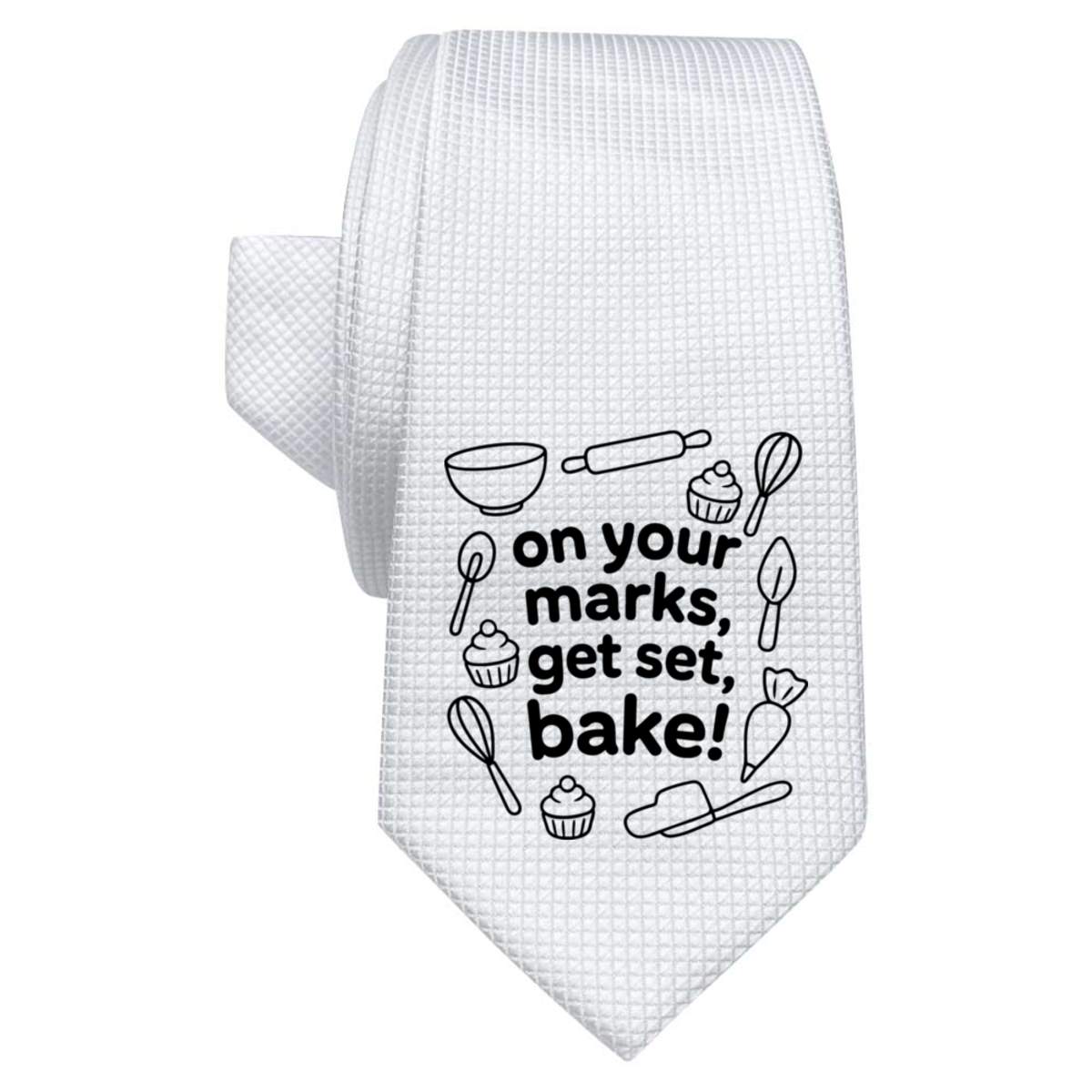 'Get Set, Bake!' White Tie / Necktie with Gift Box (AT00028337)