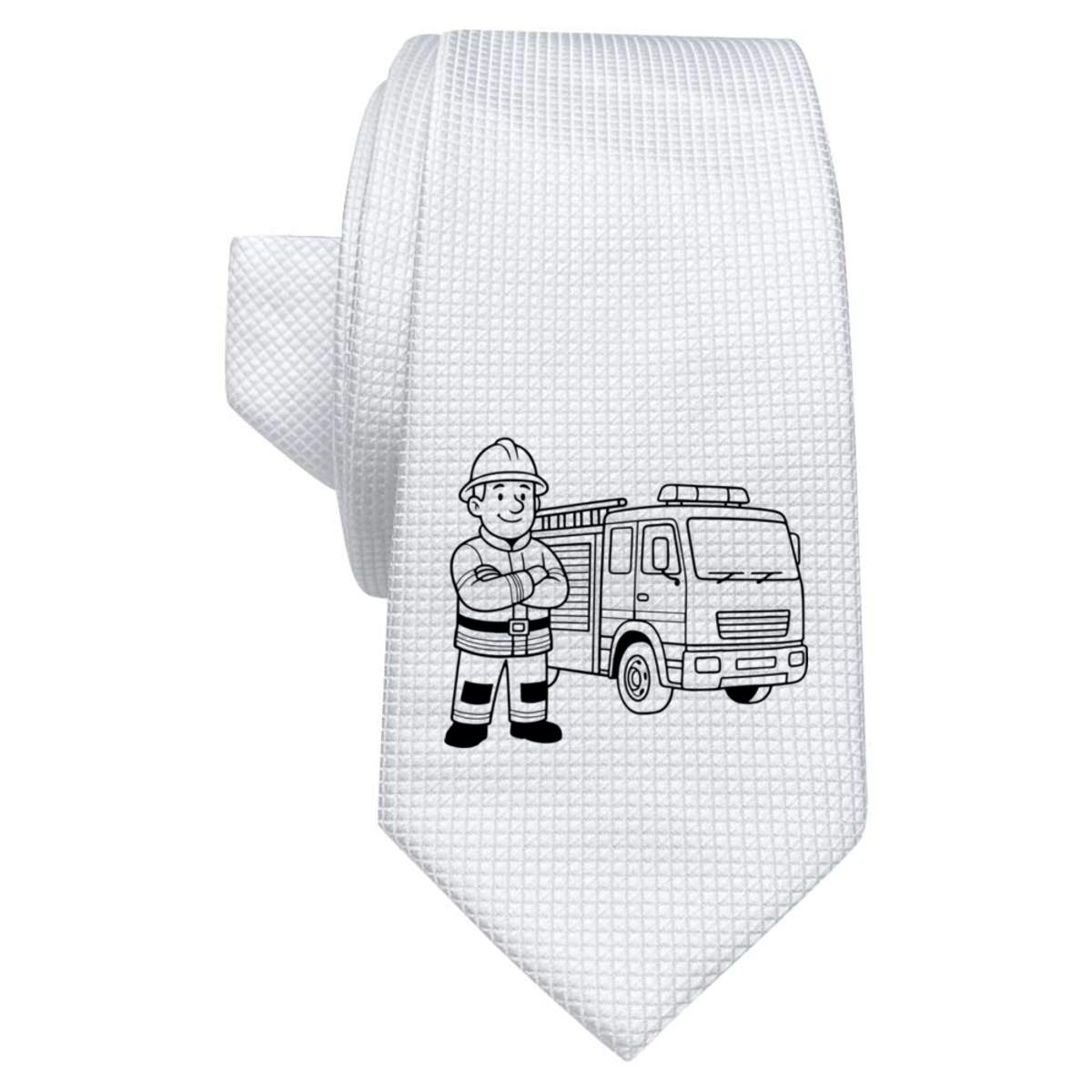 'Fire Engine & Firefighter' White Tie / Necktie with Gift Box (AT00028740)