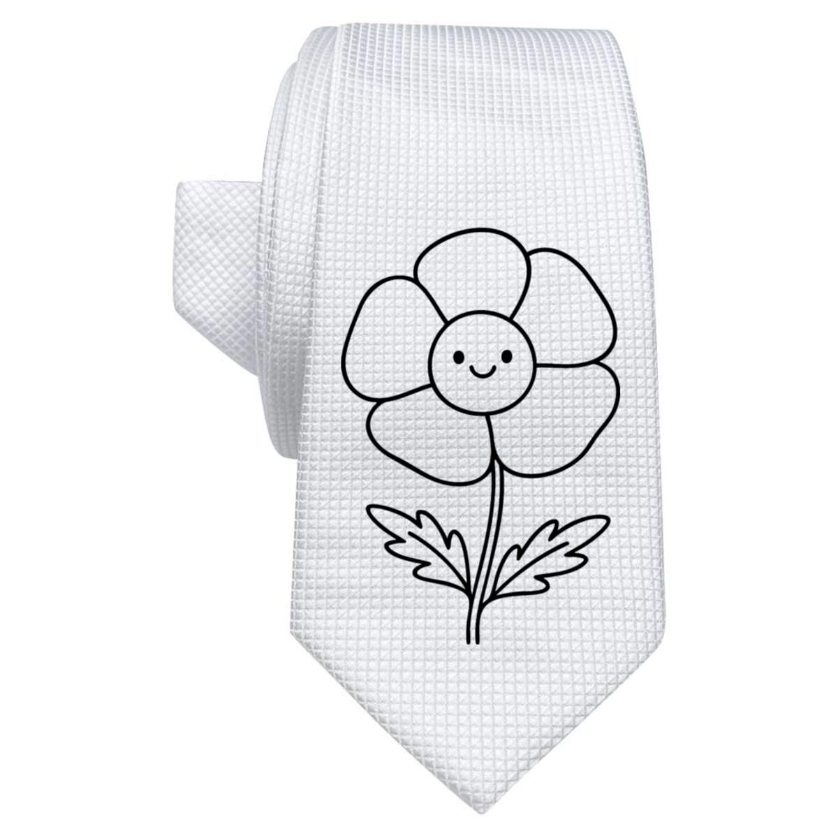 'Happy Flower' White Tie / Necktie with Gift Box (AT00029210)