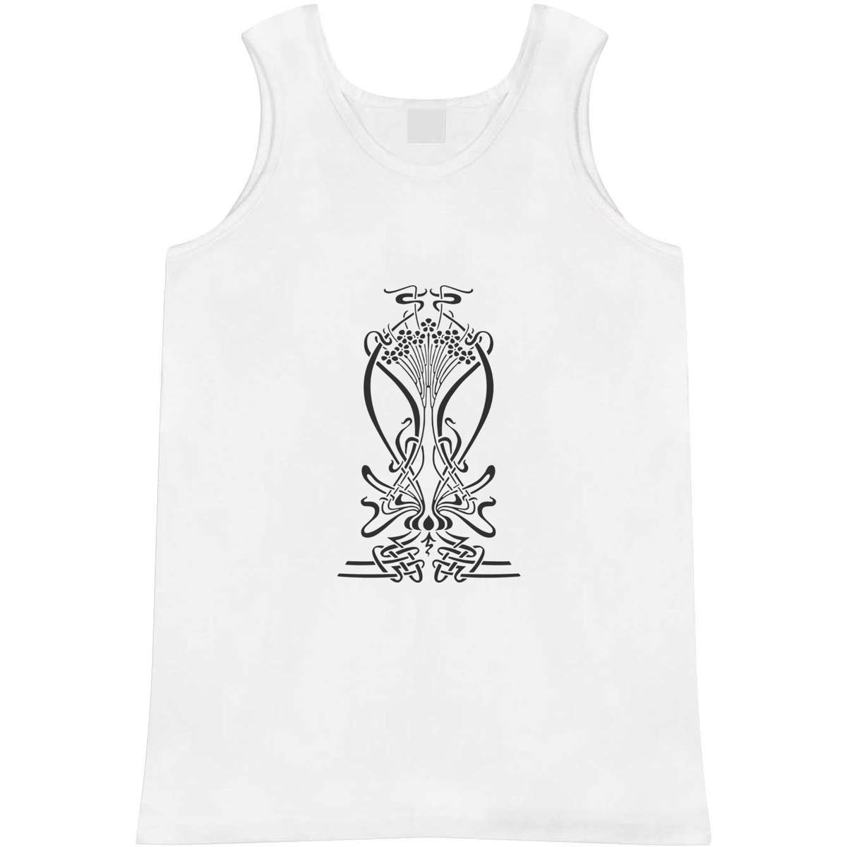 'Art Nouveau Floral' Adult Vest - White, L - Sleeveless Tank Top for Gym, Training, Running, Sports and Summer (AV00132241)