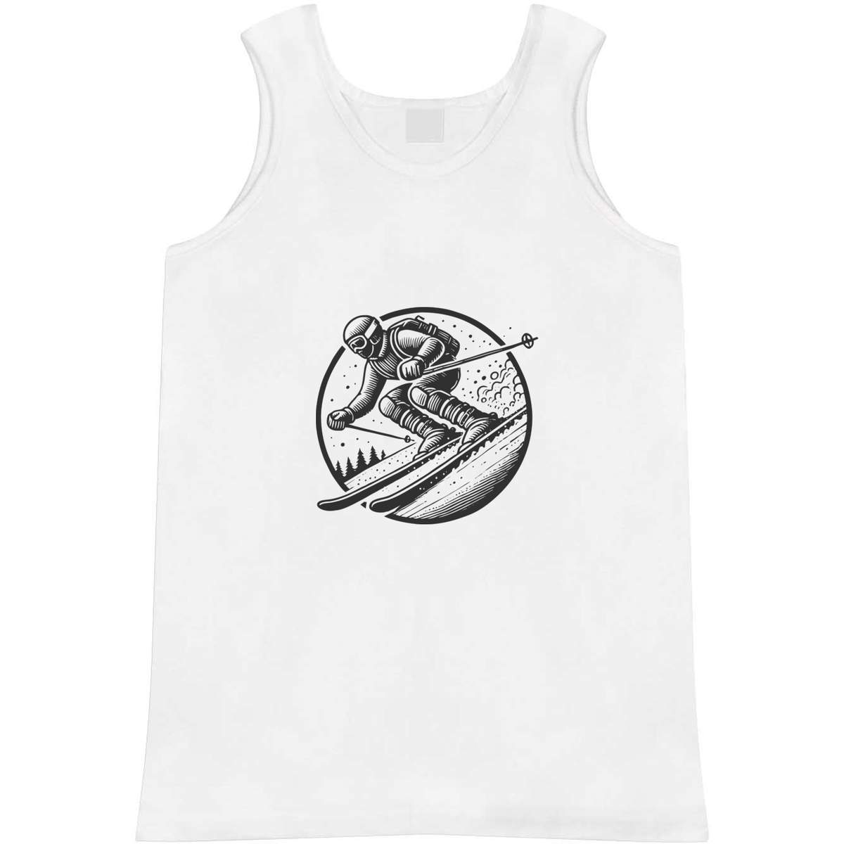 'Downhill Skier' Adult Vest - White, L - Sleeveless Tank Top for Gym, Training, Running, Sports and Summer (AV00146941)