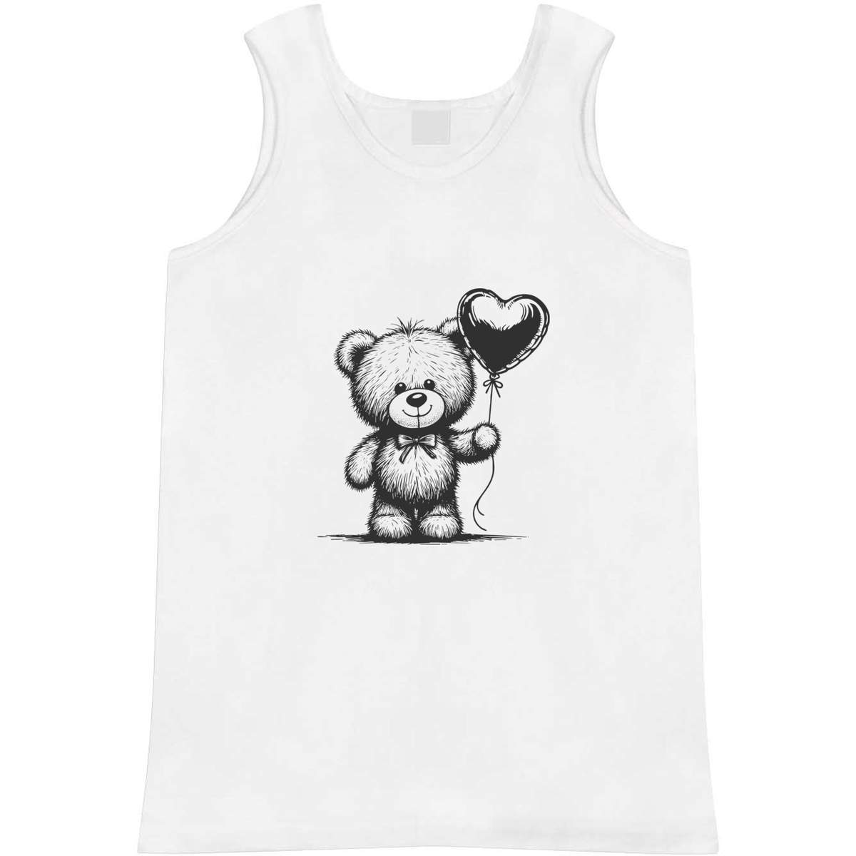 'Teddy & Heart Balloon' Adult Vest - White, L - Sleeveless Tank Top for Gym, Training, Running, Sports and Summer (AV00147377)