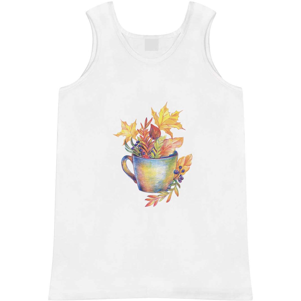 Large 'Colorful Fall Leaves And Coffee Cup Drawing' Adult Vest / Tank Top (AV00149381)
