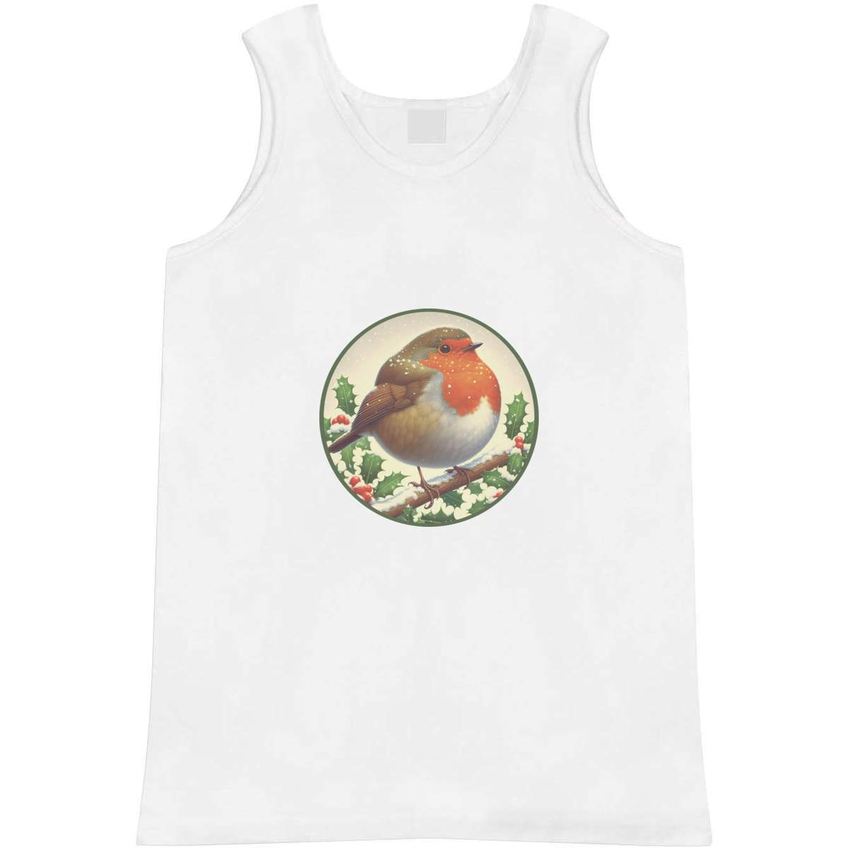 'Whimsical Round Robin' Adult Vest - White, L - Sleeveless Tank Top for Gym, Training, Running, Sports and Summer (AV00159861)