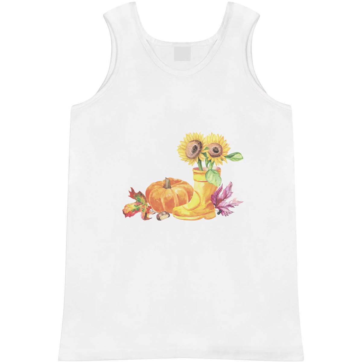 'Fall Sunflowers & Pumpkin' Adult Vest - White, L - Sleeveless Tank Top for Gym, Training, Running, Sports and Summer (AV00166405)
