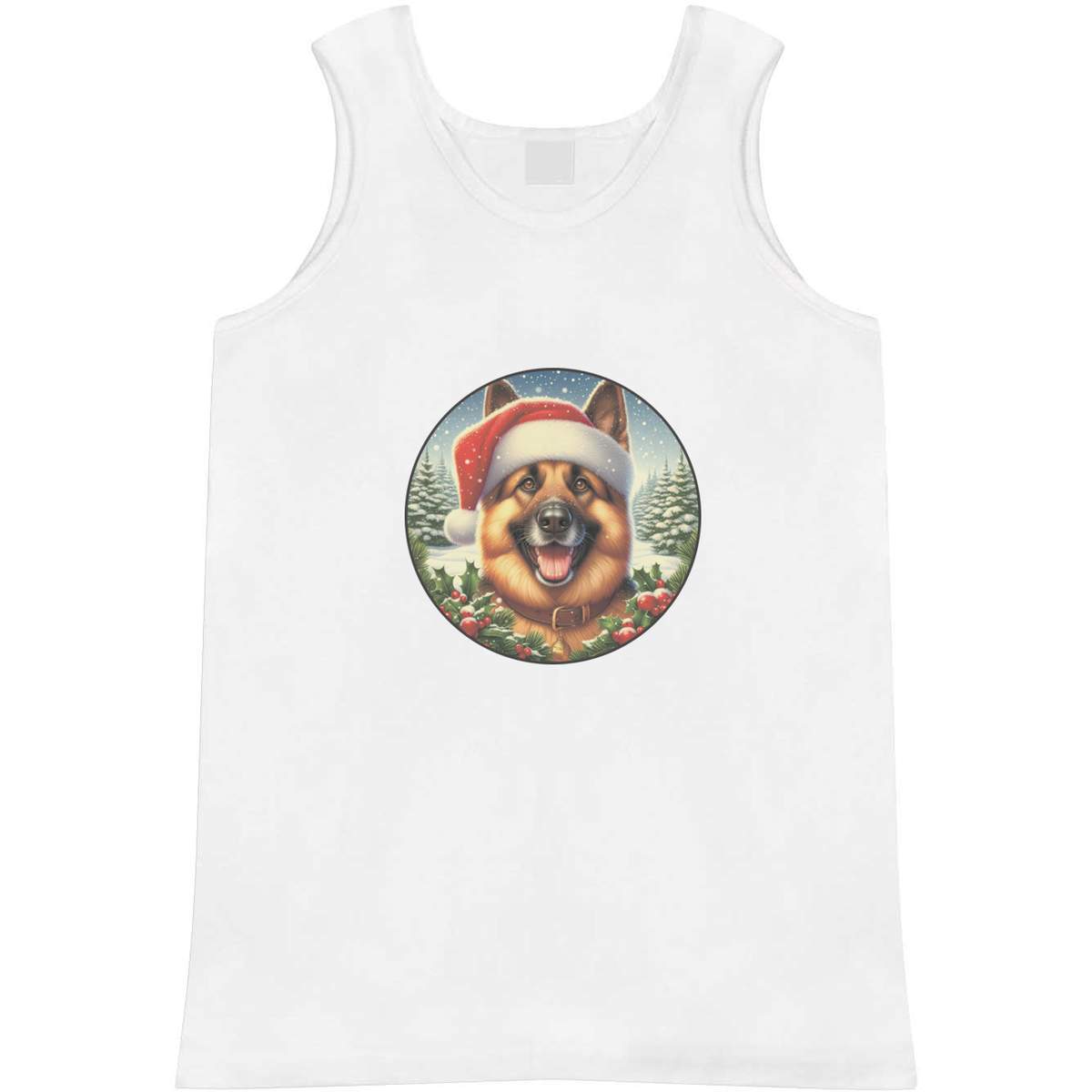 'German Shepherd Santa Hat' Adult Vest - White, L - Sleeveless Tank Top for Gym, Training, Running, Sports and Summer (AV00166905)
