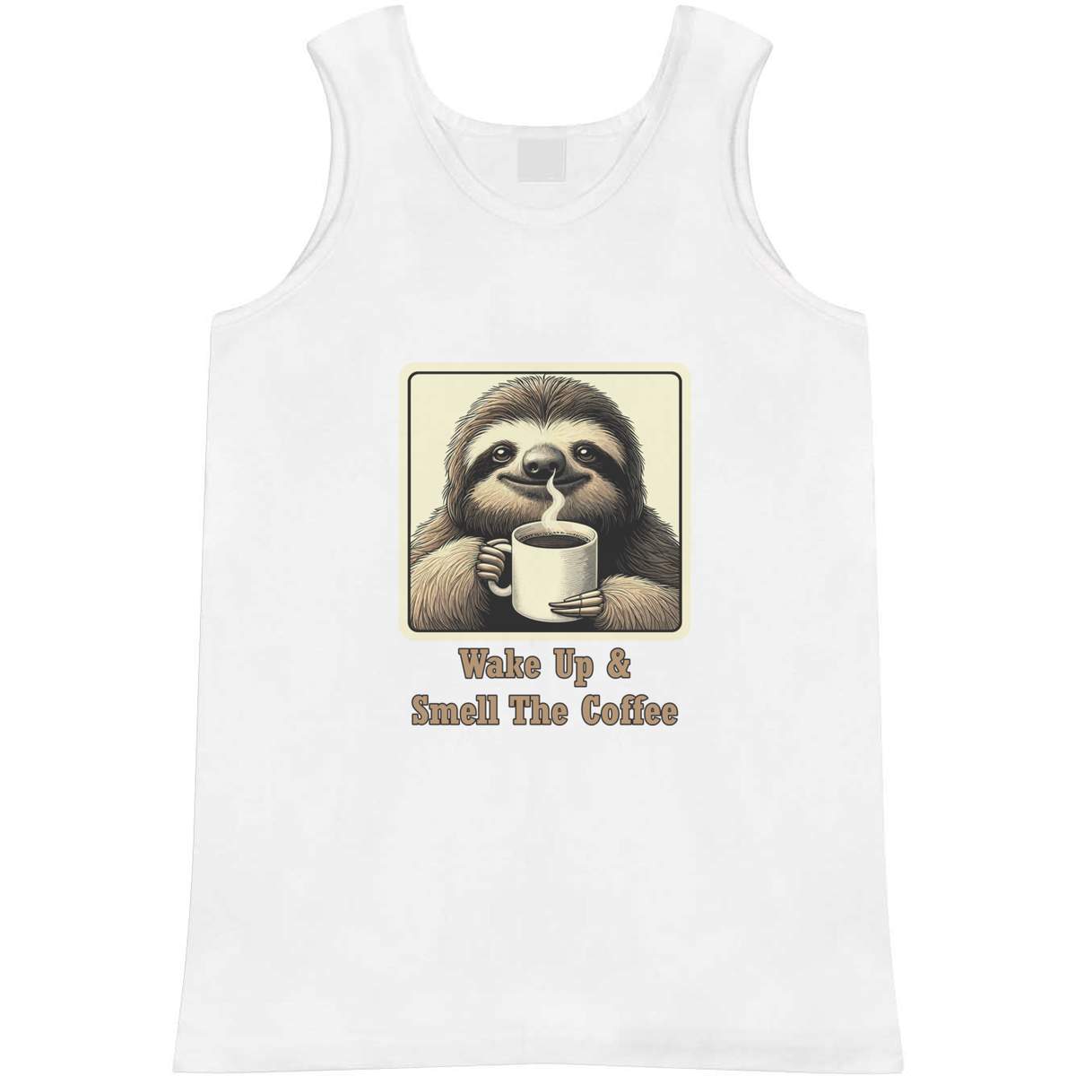 'Sloth With Coffee Mug' Adult Vest - White, L - Sleeveless Tank Top for Gym, Training, Running, Sports and Summer (AV00171305)