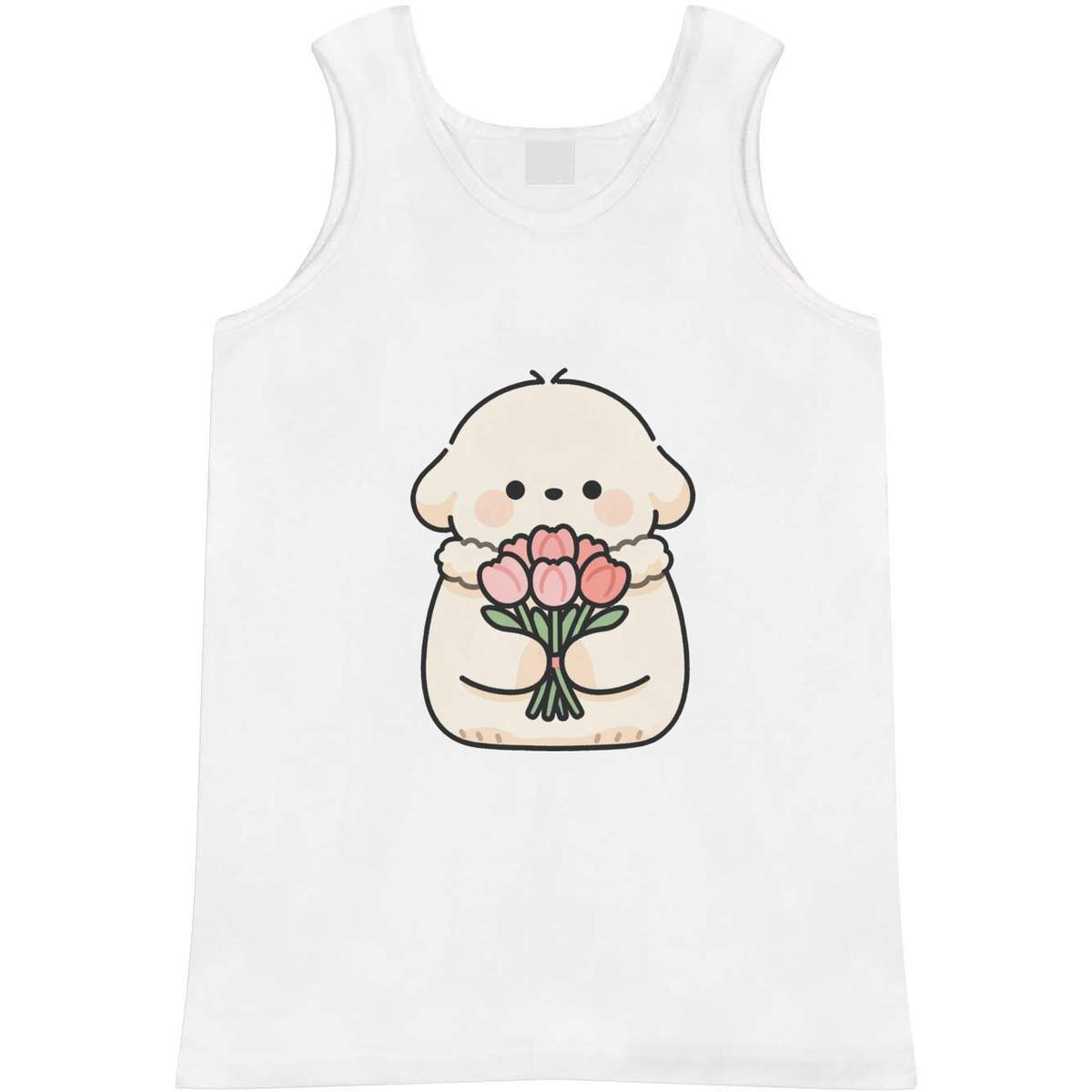'Puppy & Valentine Roses' Adult Vest - White, L - Sleeveless Tank Top for Gym, Training, Running, Sports and Summer (AV00177897)