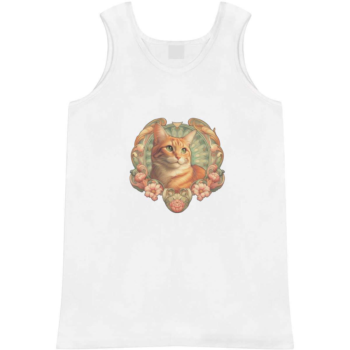 'Orange Cat With Flowers' Adult Vest - White, L - Sleeveless Tank Top for Gym, Training, Running, Sports and Summer (AV00180237)