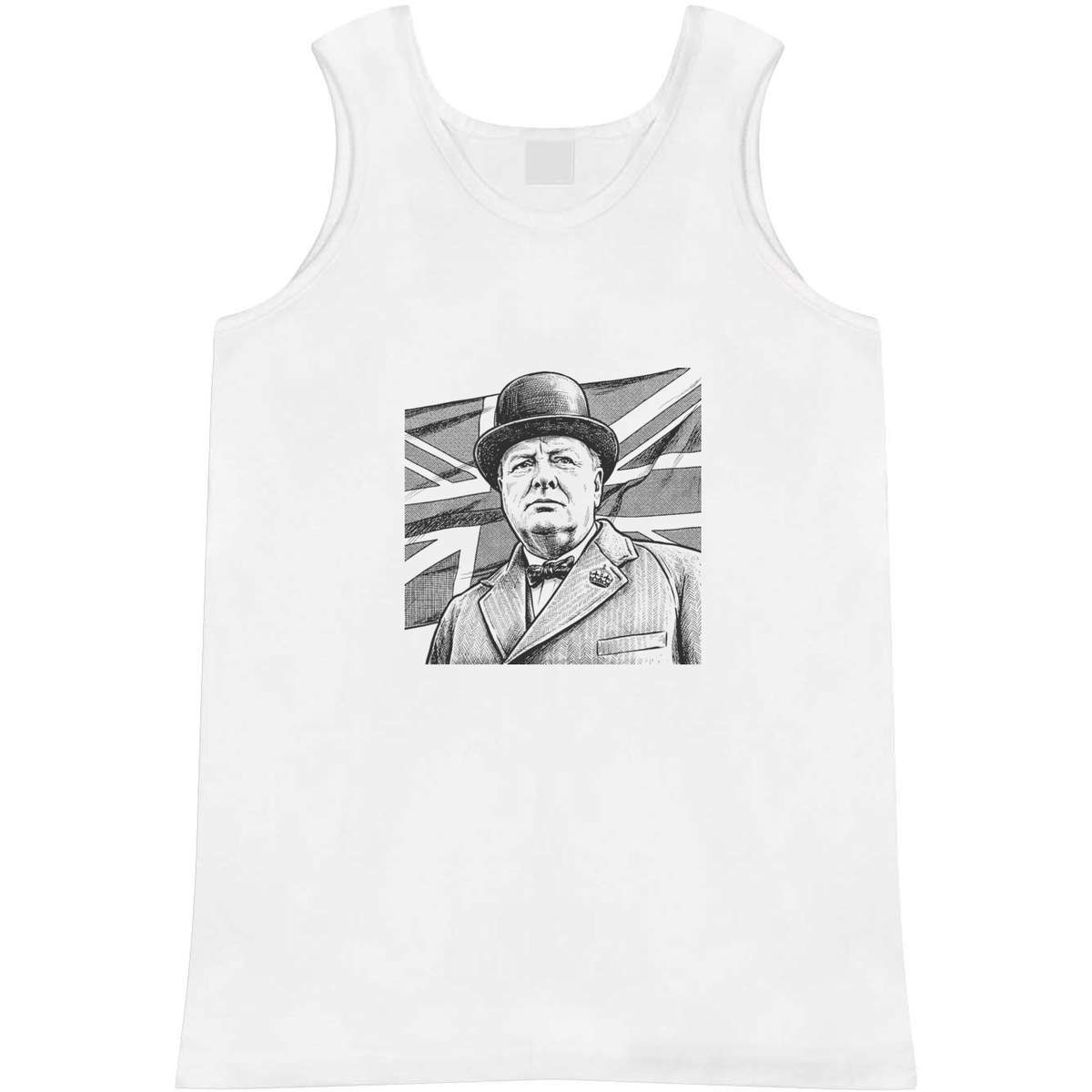 'Winston Churchill' Adult Vest - White, L - Sleeveless Tank Top for Gym, Training, Running, Sports and Summer (AV00183569)