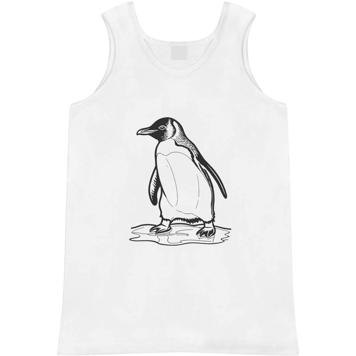 'Penguin Sliding On Ice' Adult Vest - White, M - Sleeveless Tank Top for Gym, Training, Running, Sports and Summer (AV00119204)