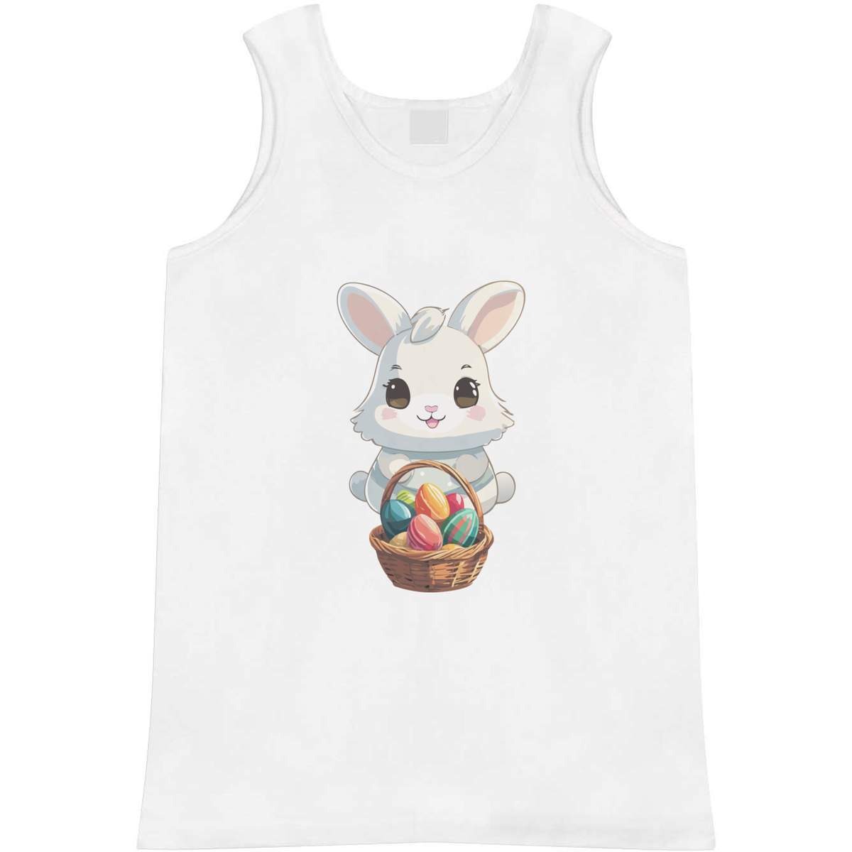 'Easter Bunny & Basket' Adult Vest - White, M - Sleeveless Tank Top for Gym, Training, Running, Sports and Summer (AV00120316)