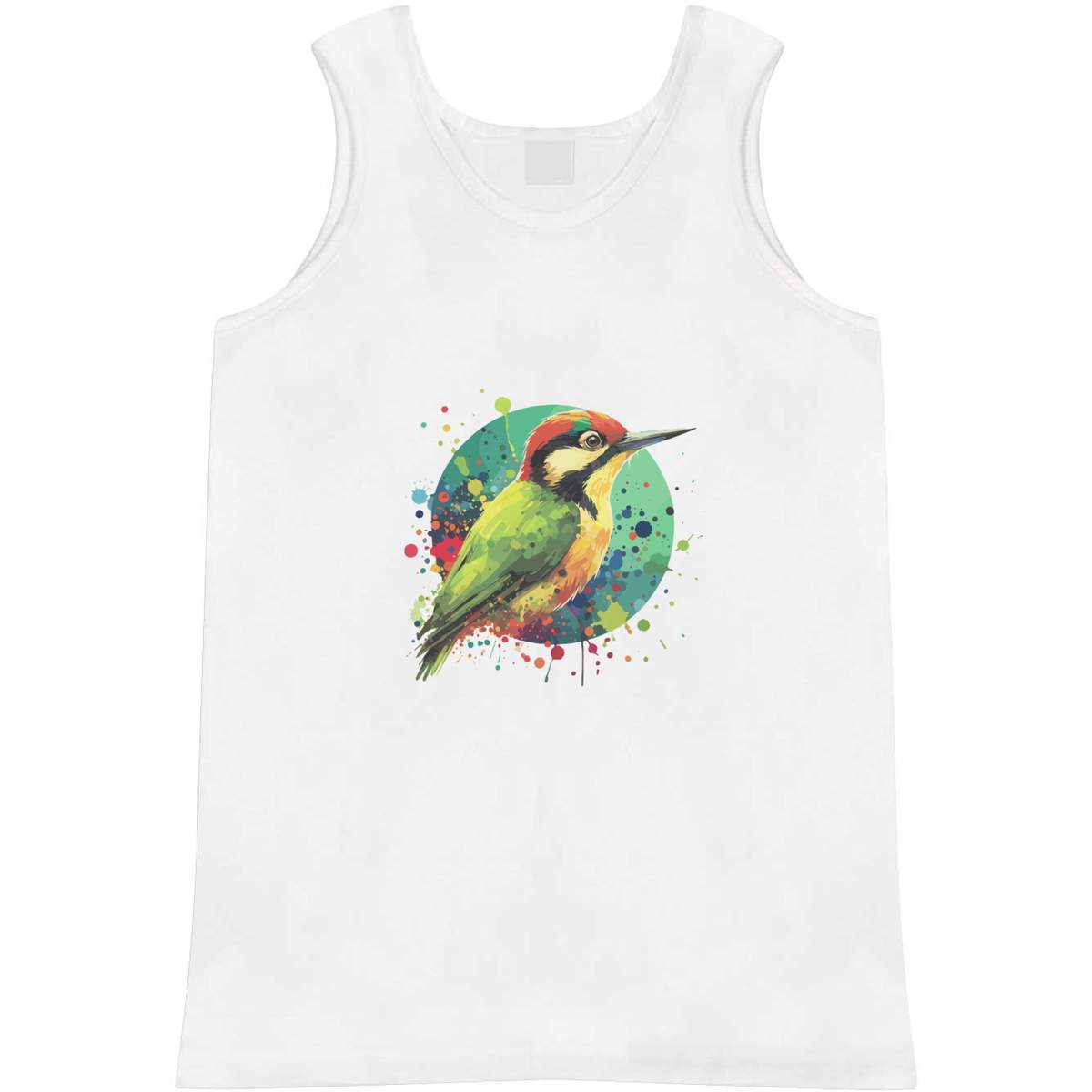 'Green Woodpecker' Adult Vest - White, M - Sleeveless Tank Top for Gym, Training, Running, Sports and Summer (AV00128152)