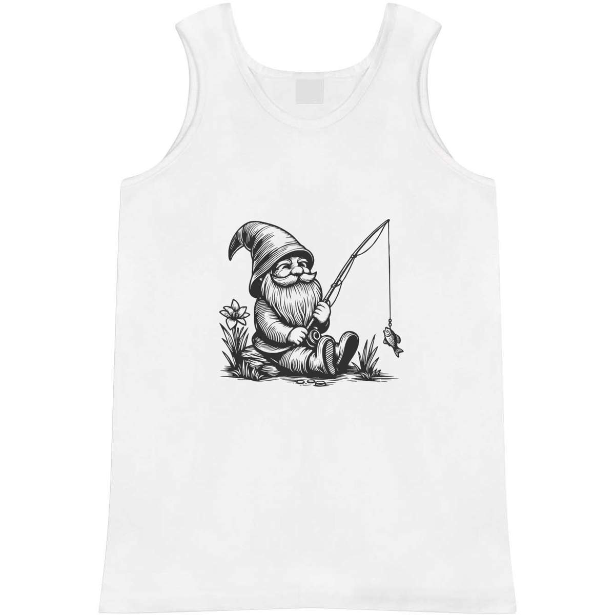 'Fishing Garden Gnome' Adult Vest - White, M - Sleeveless Tank Top for Gym, Training, Running, Sports and Summer (AV00129620)