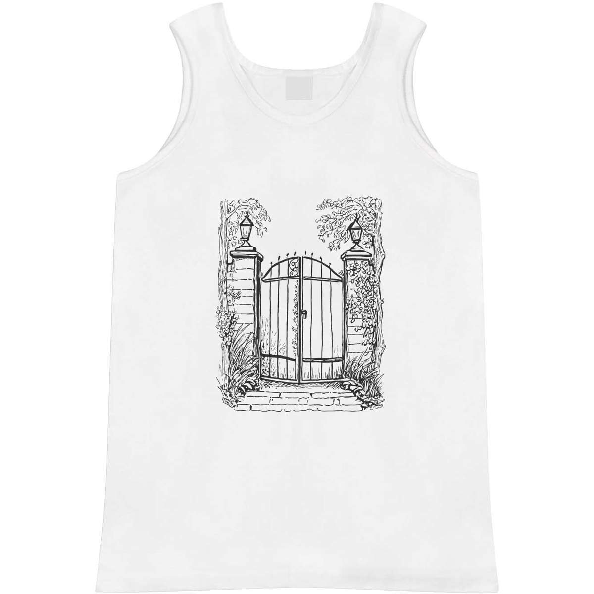 'Garden Gate' Adult Vest - White, M - Sleeveless Tank Top for Gym, Training, Running, Sports and Summer (AV00130628)