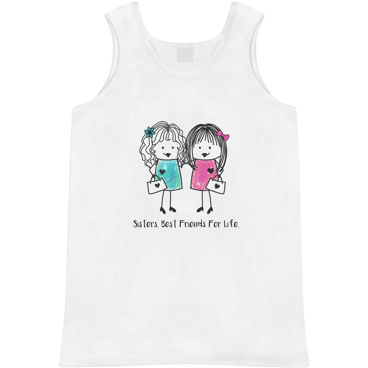 'Sisters, Friends For Life' Adult Vest - White, M - Sleeveless Tank Top for Gym, Training, Running, Sports and Summer (AV00131848)