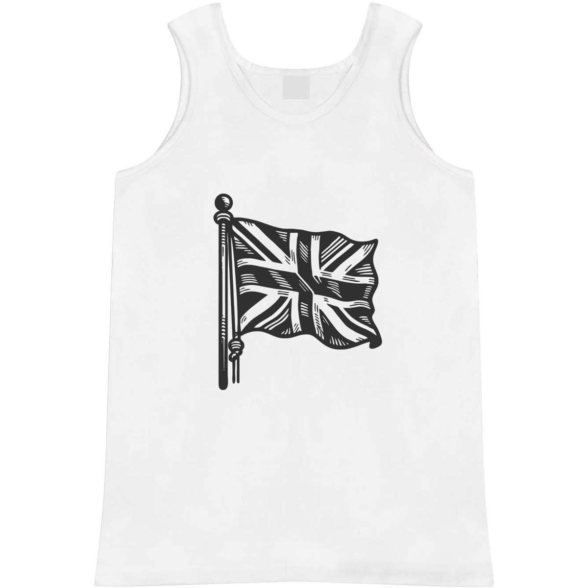'Union Jack On Flag Pole' Adult Vest - White, M - Sleeveless Tank Top for Gym, Training, Running, Sports and Summer (AV00132448)