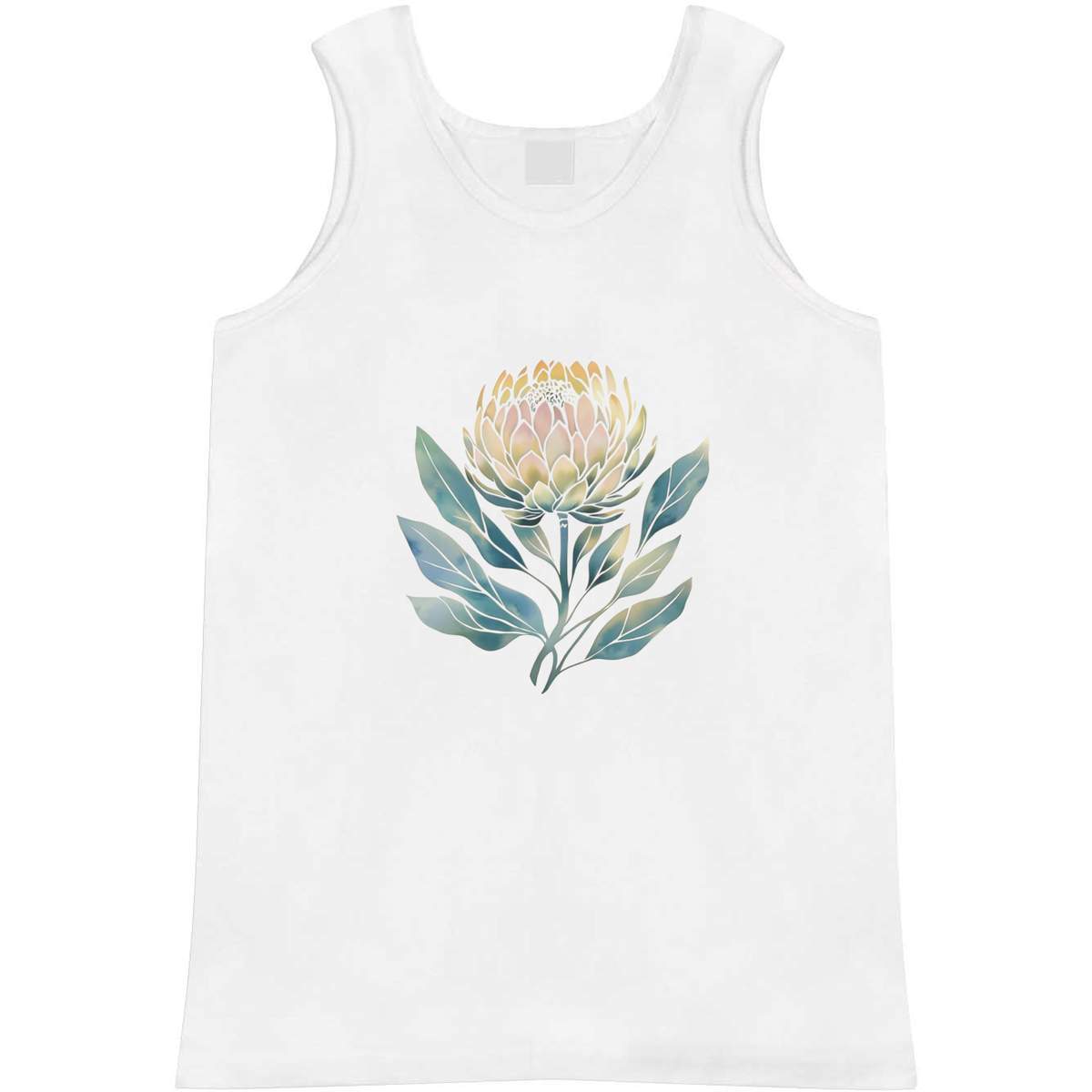 'Protea Flower with Leaves' Adult Vest - White, M - Sleeveless Tank Top for Gym, Training, Running, Sports and Summer (AV00146040)