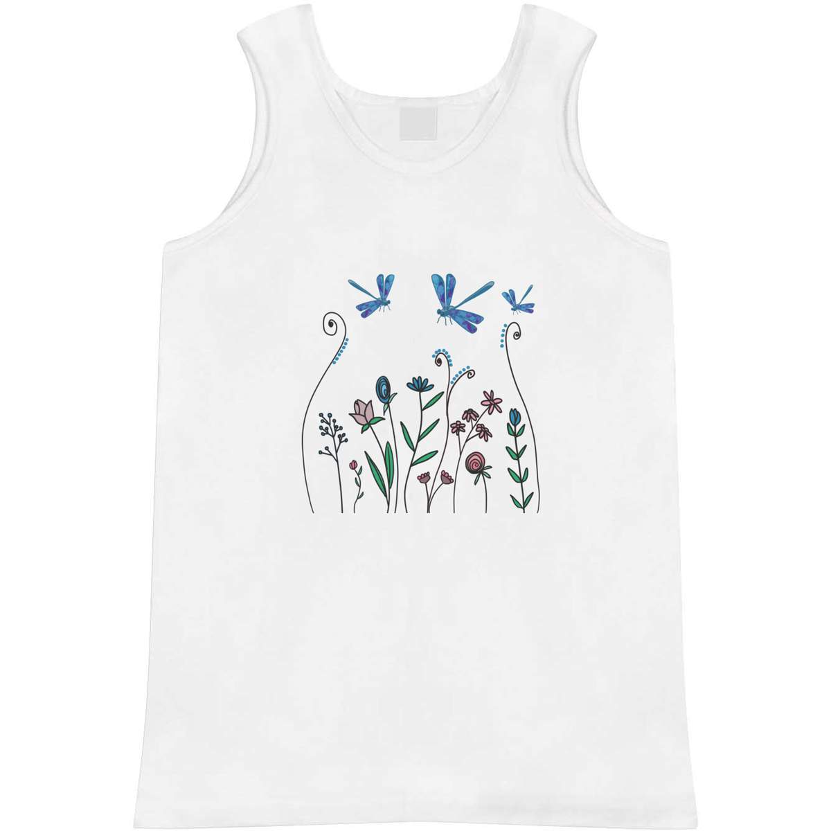 'Dragonflies & Wildflowers' Adult Vest - White, M - Sleeveless Tank Top for Gym, Training, Running, Sports and Summer (AV00147720)