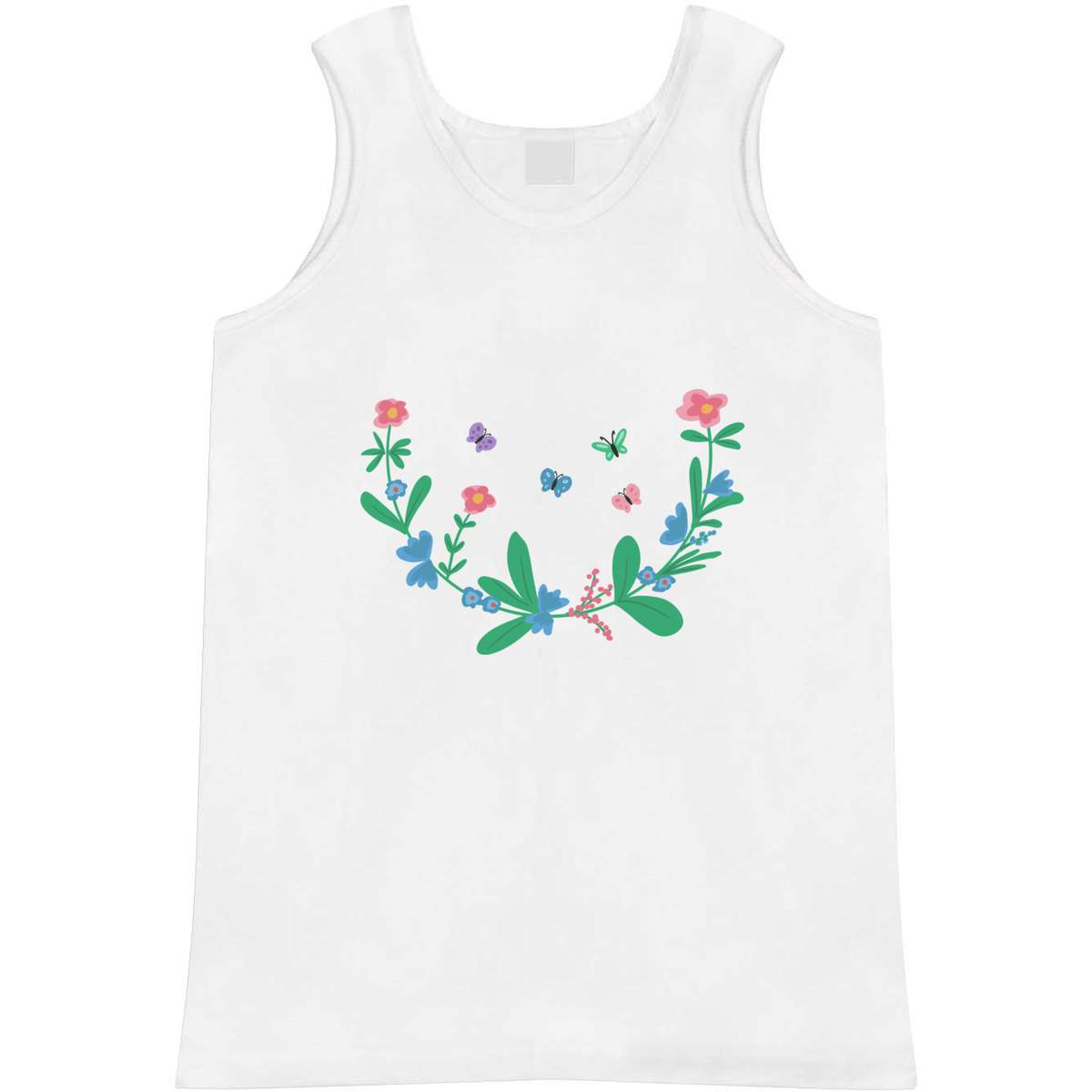 'Flowers & Butterflies' Adult Vest - White, M - Sleeveless Tank Top for Gym, Training, Running, Sports and Summer (AV00148532)