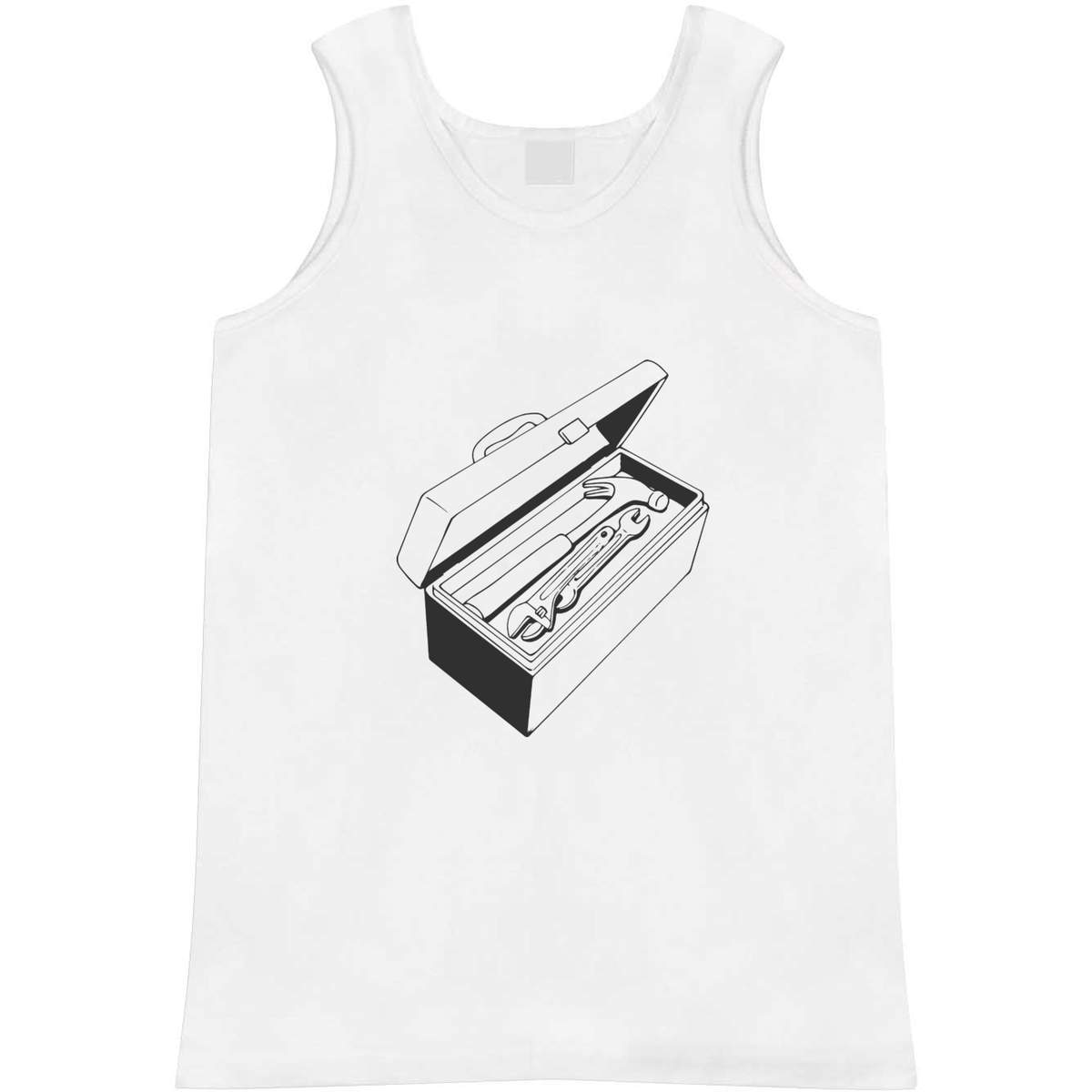 'Toolbox, Hammer & Spanner' Adult Vest - White, M - Sleeveless Tank Top for Gym, Training, Running, Sports and Summer (AV00152360)