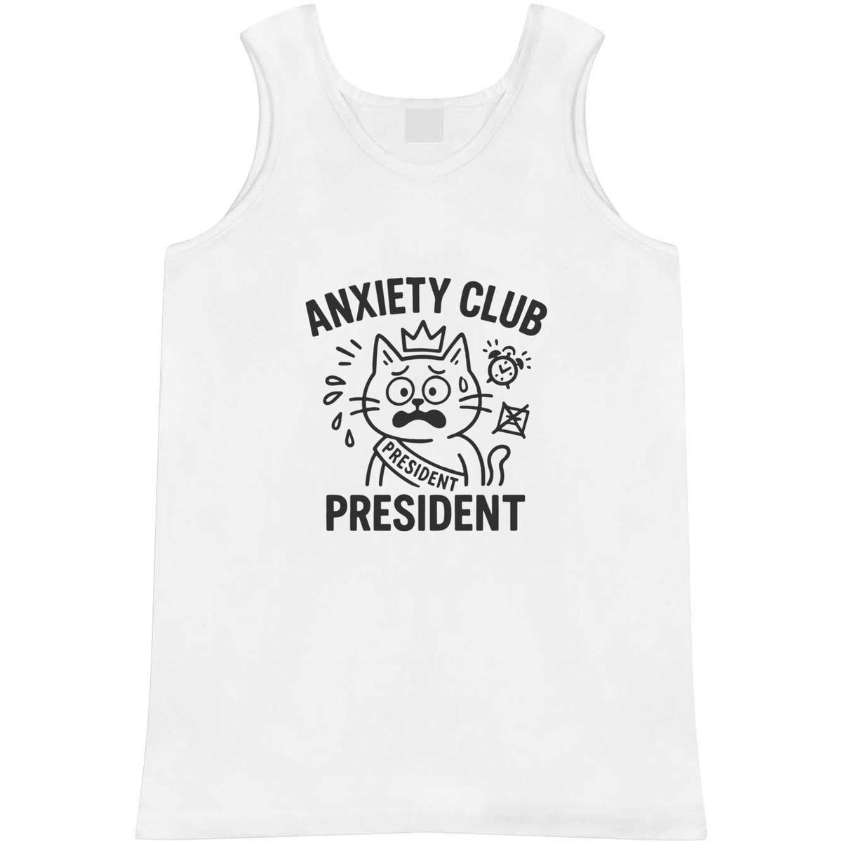 'Anxiety Club President' Adult Vest - White, M - Sleeveless Tank Top for Gym, Training, Running, Sports and Summer (AV00152788)