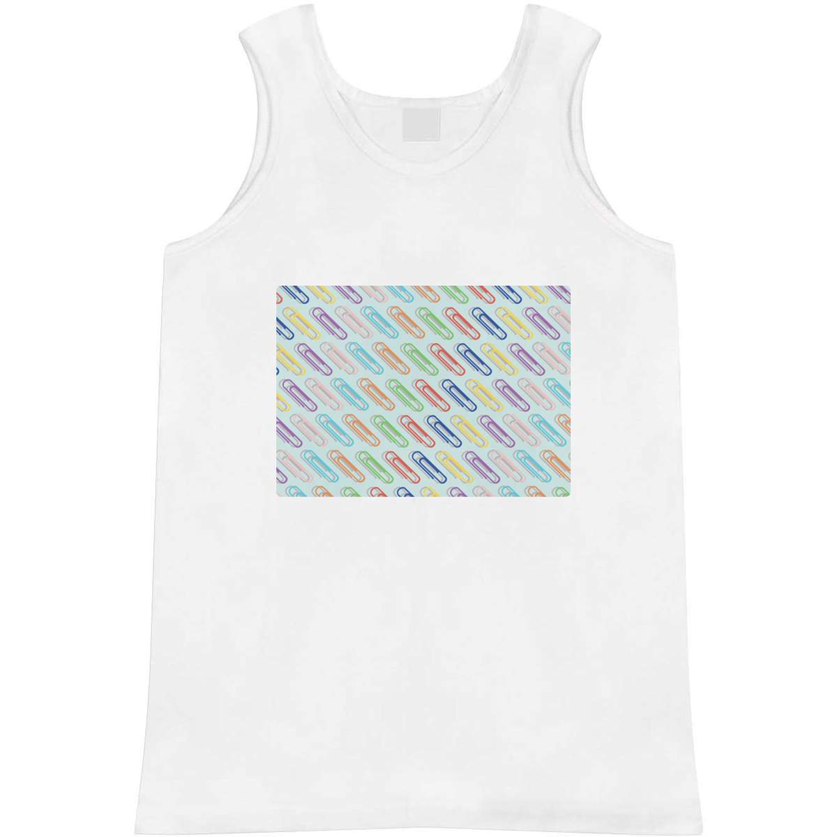 'Paper Clips Pattern' Adult Vest - White, M - Sleeveless Tank Top for Gym, Training, Running, Sports and Summer (AV00161048)