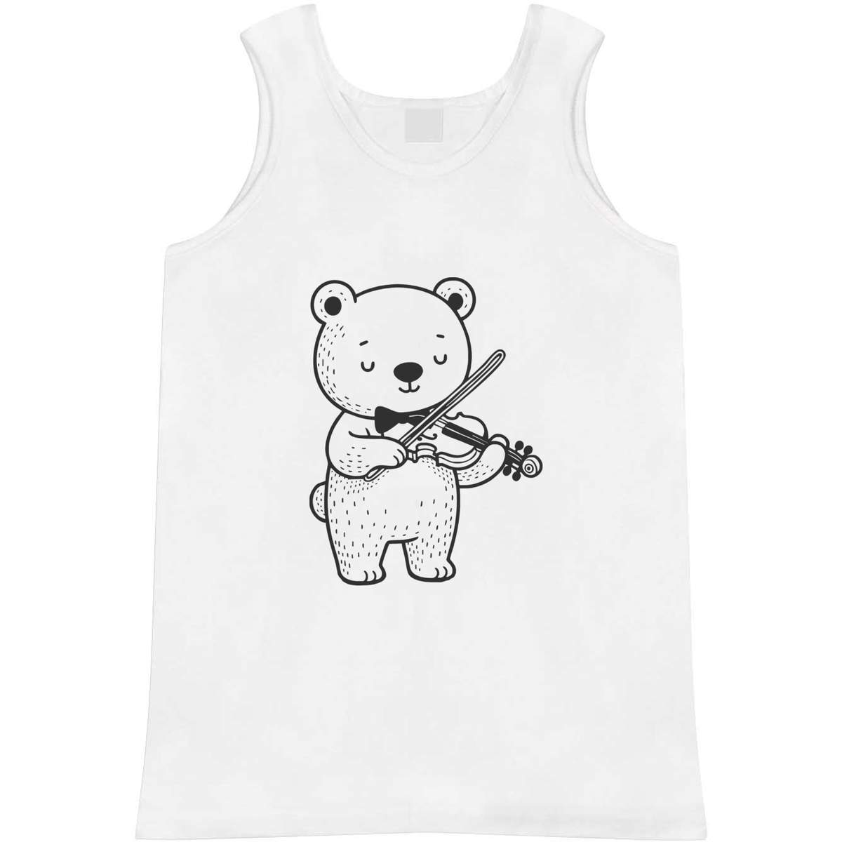 'Cute Bear Playing Violin' Adult Vest - White, M - Sleeveless Tank Top for Gym, Training, Running, Sports and Summer (AV00167584)