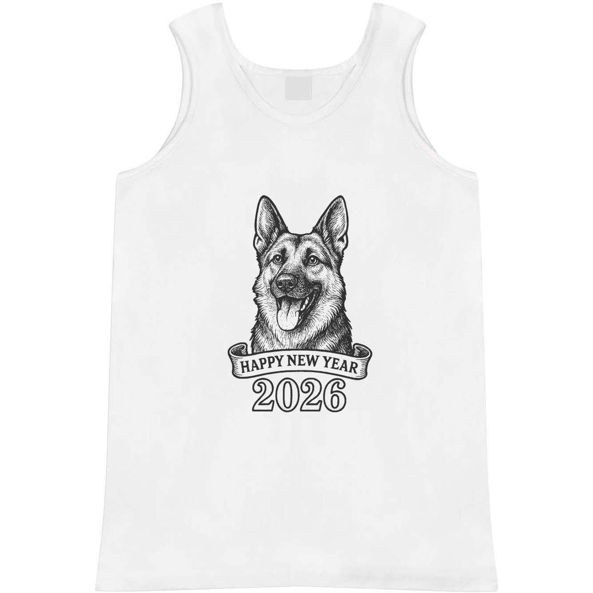'New Year German Shepherd' Adult Vest - White, M - Sleeveless Tank Top for Gym, Training, Running, Sports and Summer (AV00167924)