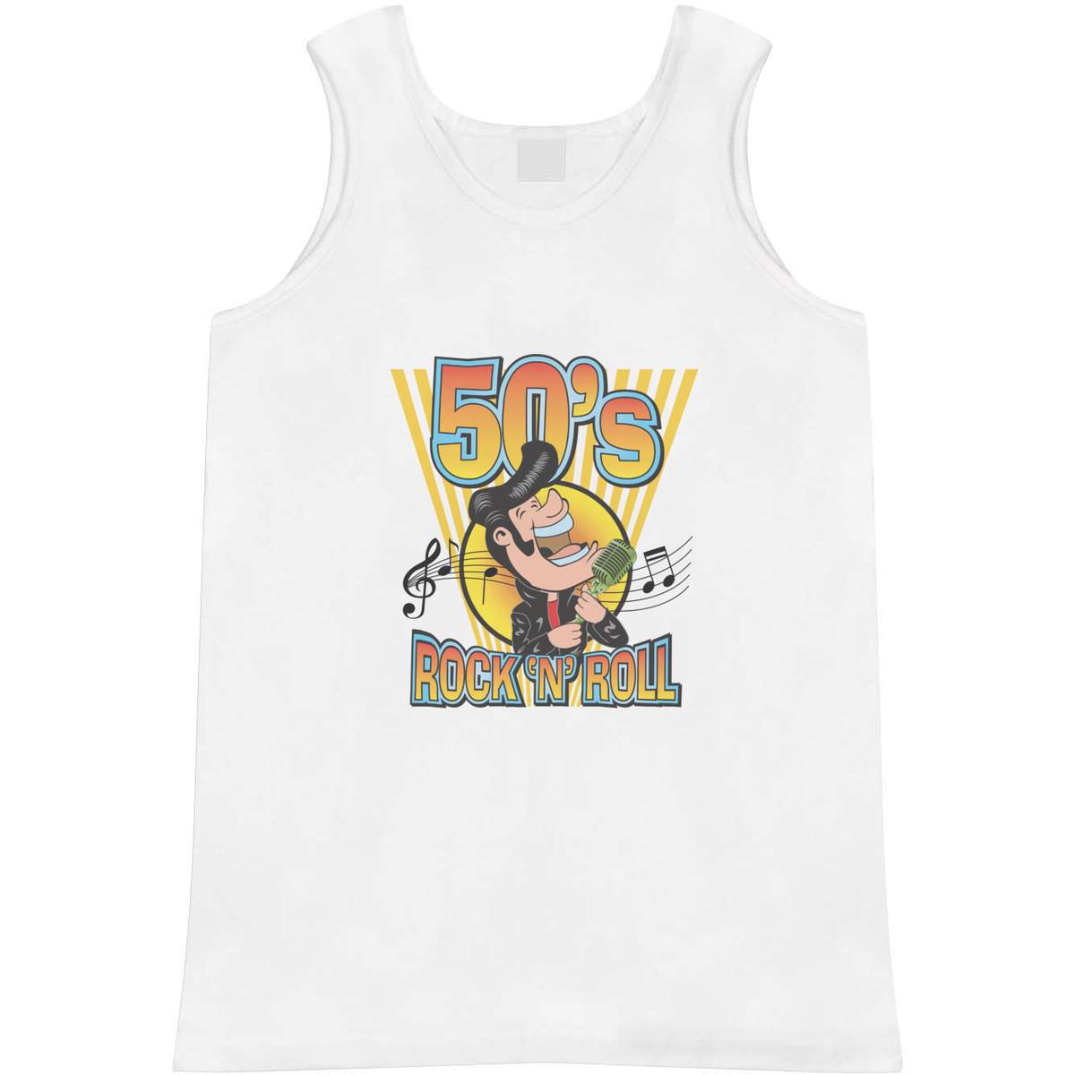 'Rock and Roll Music' Adult Vest - White, M - Sleeveless Tank Top for Gym, Training, Running, Sports and Summer (AV00168712)