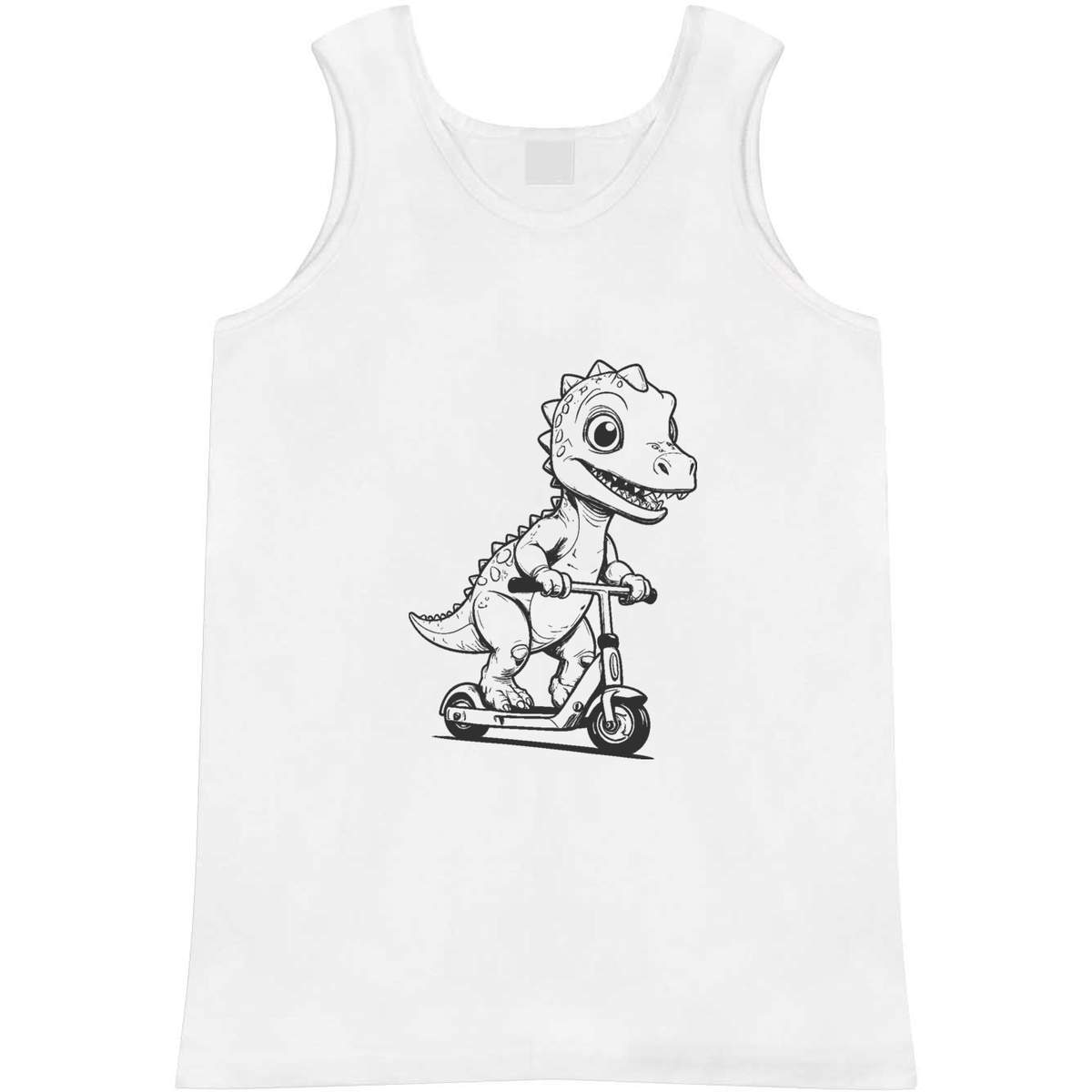 'Dinosaur on Scooter' Adult Vest - White, M - Sleeveless Tank Top for Gym, Training, Running, Sports and Summer (AV00180496)