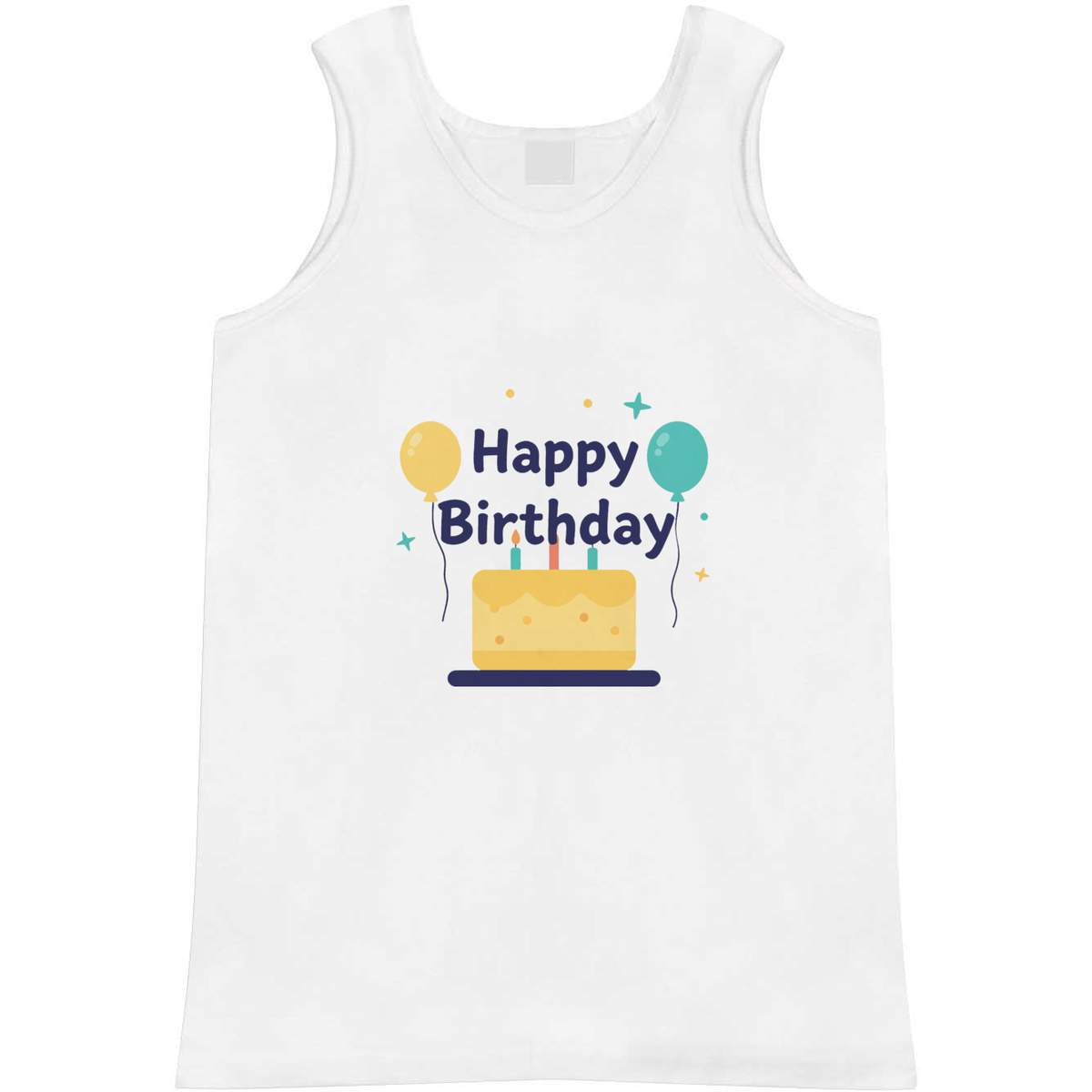 'Happy Birthday' Adult Vest - White, M - Sleeveless Tank Top for Gym, Training, Running, Sports and Summer (AV00180936)